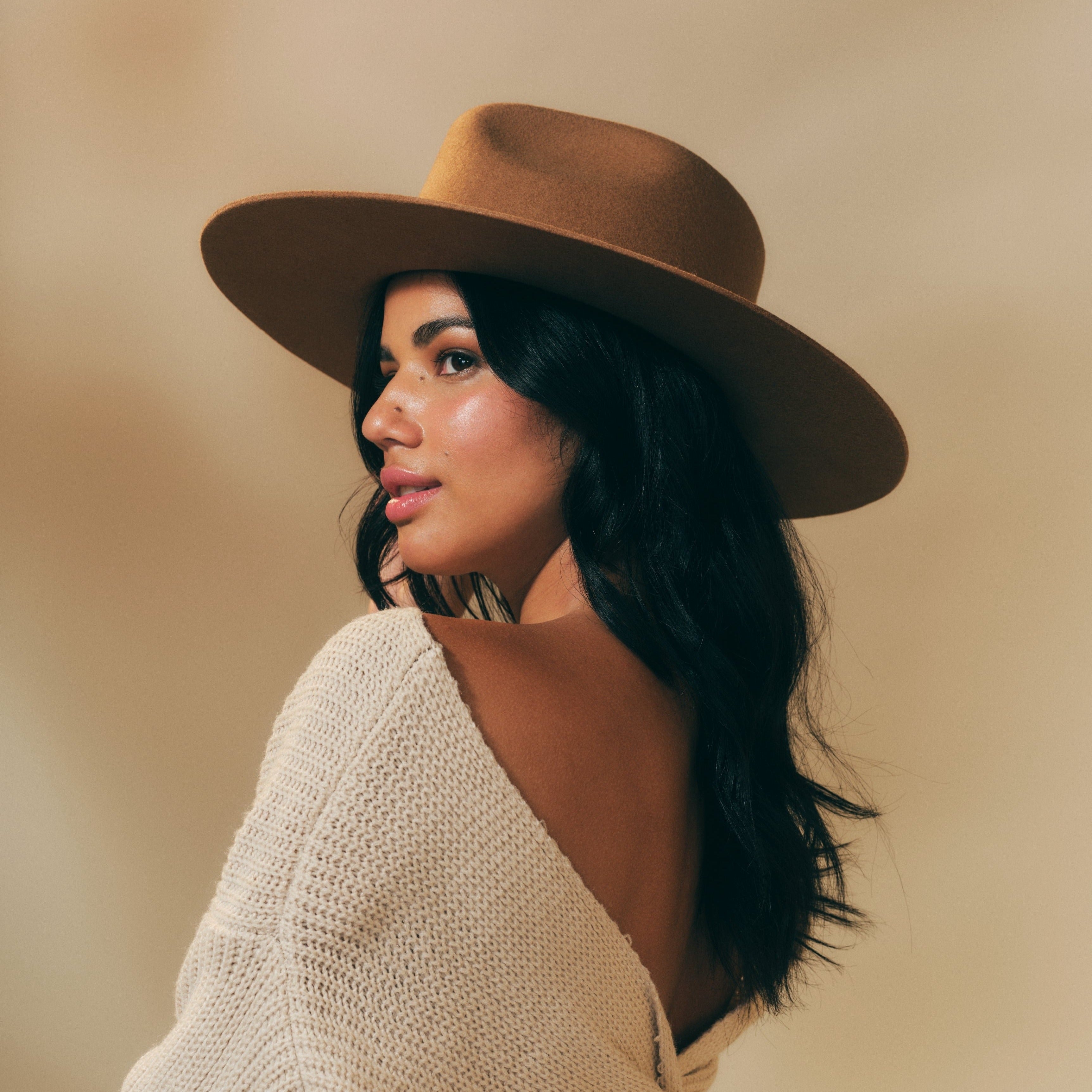Classic Wool Hat - Brown Sugar w/ Feather Ribbon Trim