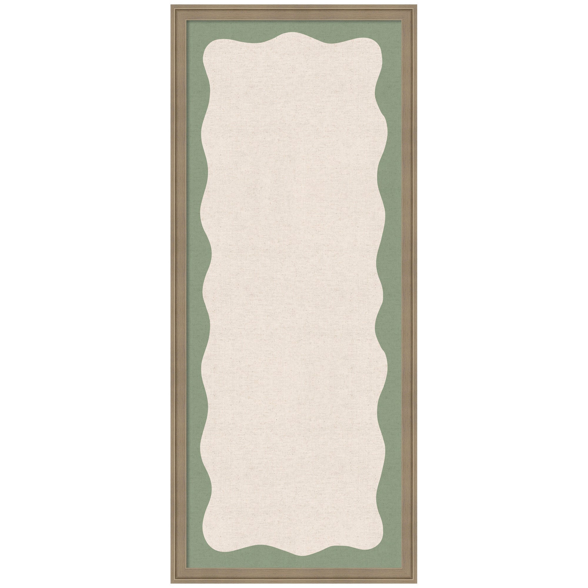 Framed Fabric Pinboard Wavy Neutral Linen and Green Wall Organization