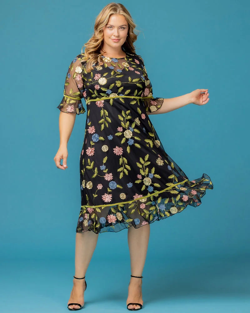 Plus Size Wildflower Embroidered Dress
