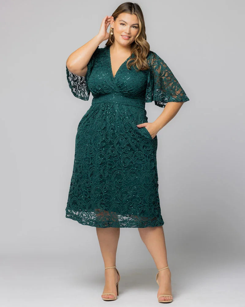 Plus Size Starry Sequined Lace Cocktail Dress