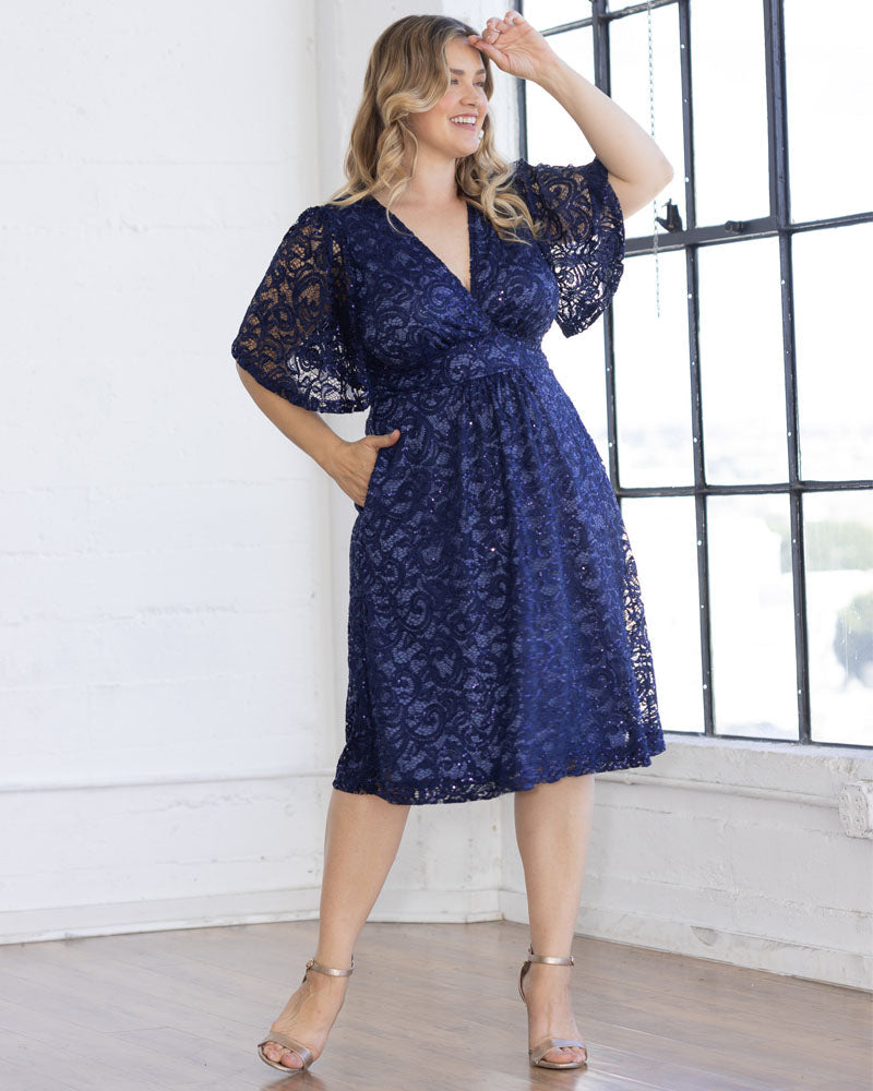 Plus Size Starry Sequined Lace Cocktail Dress