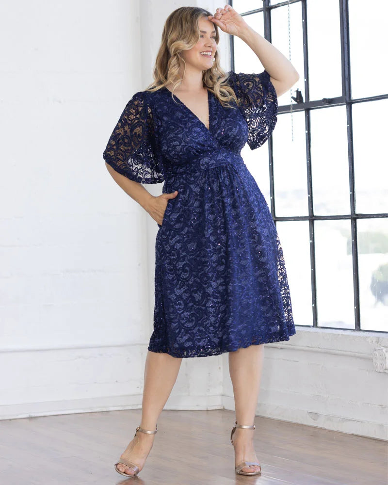 Plus Size Starry Sequined Lace Cocktail Dress