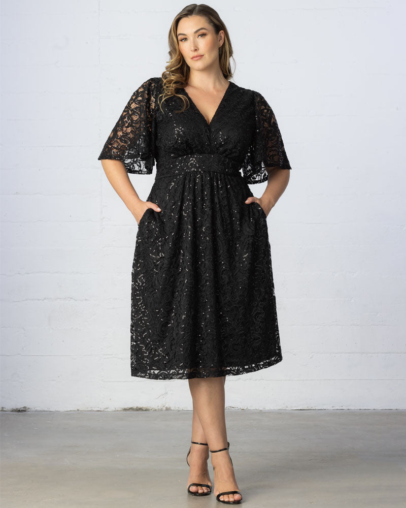 Plus Size Starry Sequined Lace Cocktail Dress