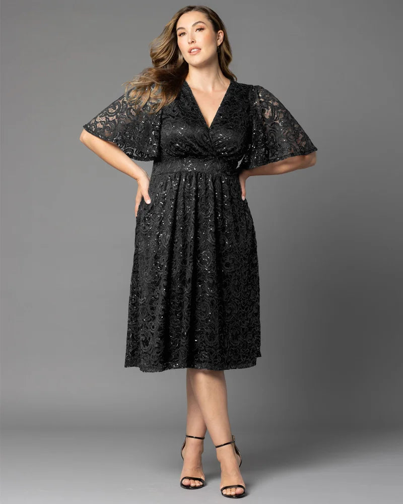 Plus Size Starry Sequined Lace Cocktail Dress