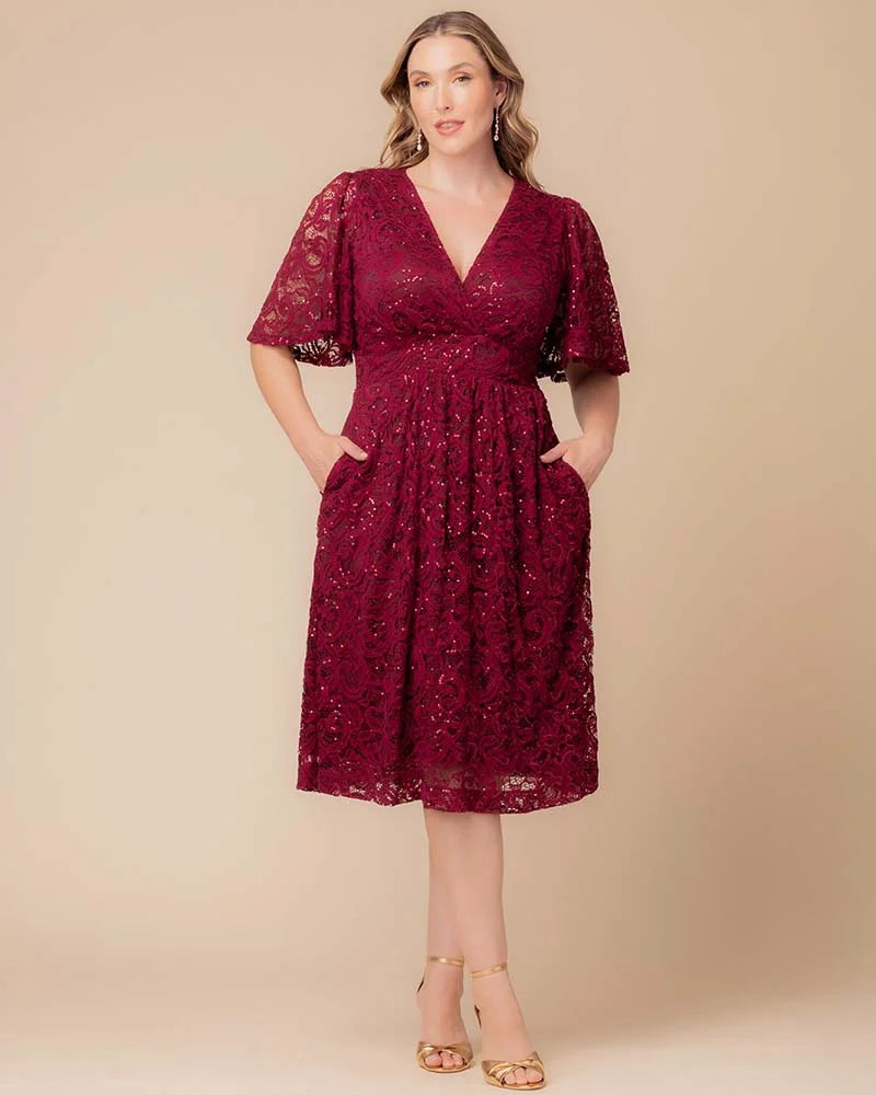 Plus Size Starry Sequined Lace Cocktail Dress