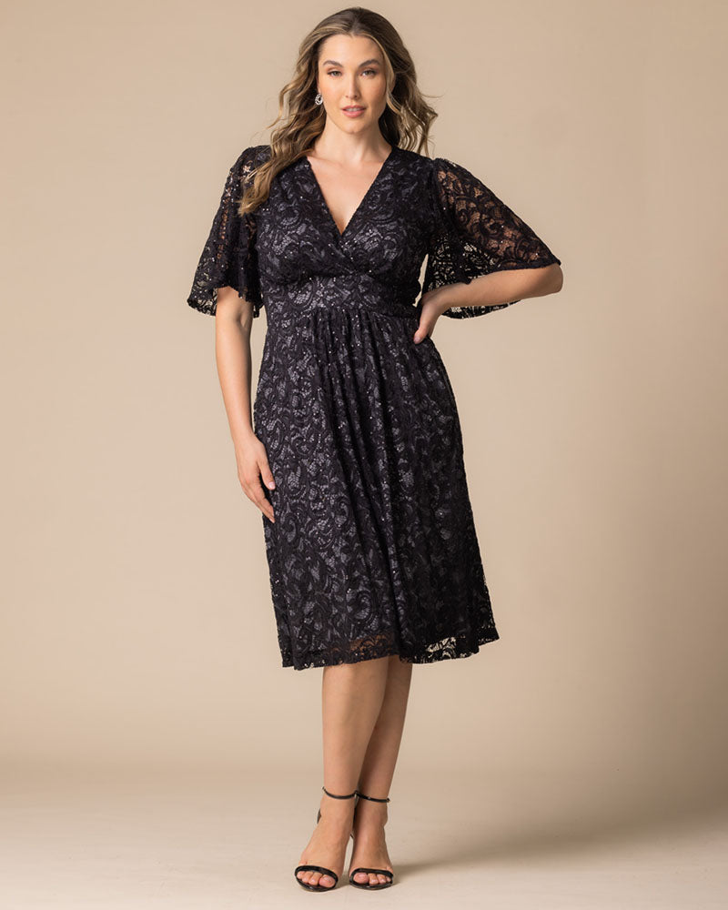 Plus Size Starry Sequined Lace Cocktail Dress