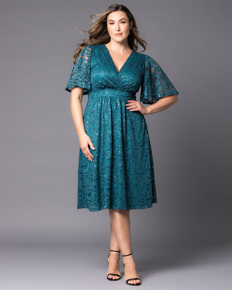 Plus Size Starry Sequined Lace Cocktail Dress