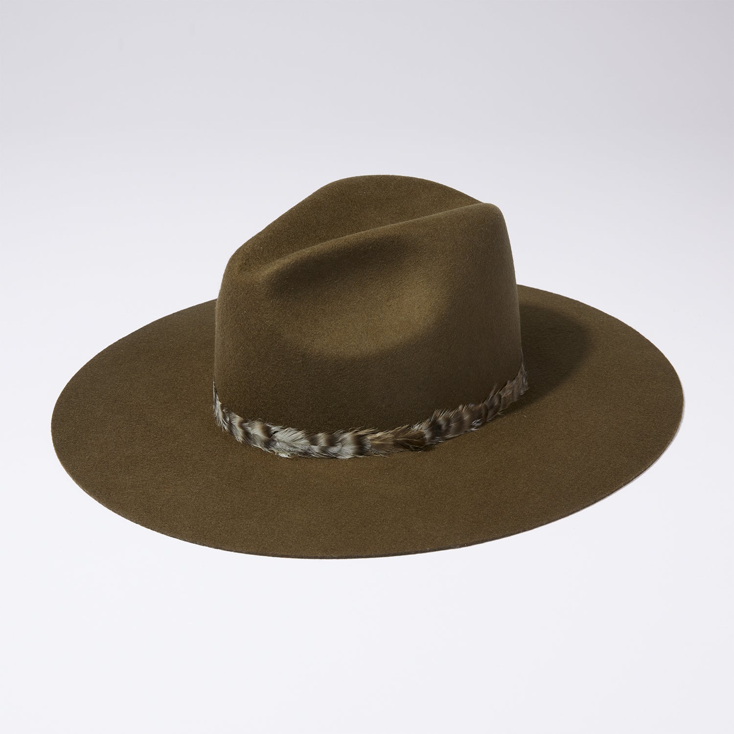 Classic Wool Hat - Dark Olive w/ Feather Ribbon Trim