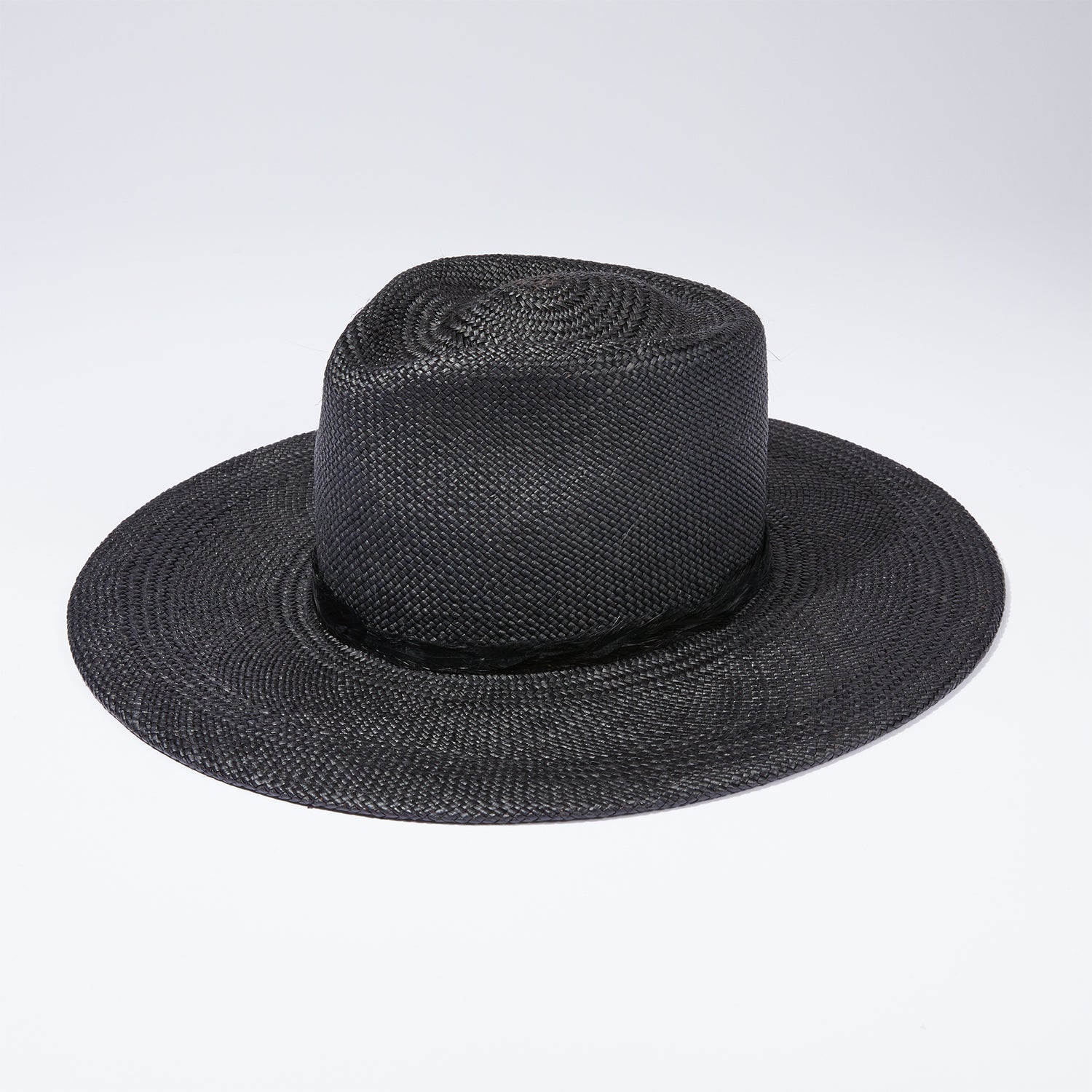 Straw Teardrop Hat - Black w/ Feather Ribbon Trim