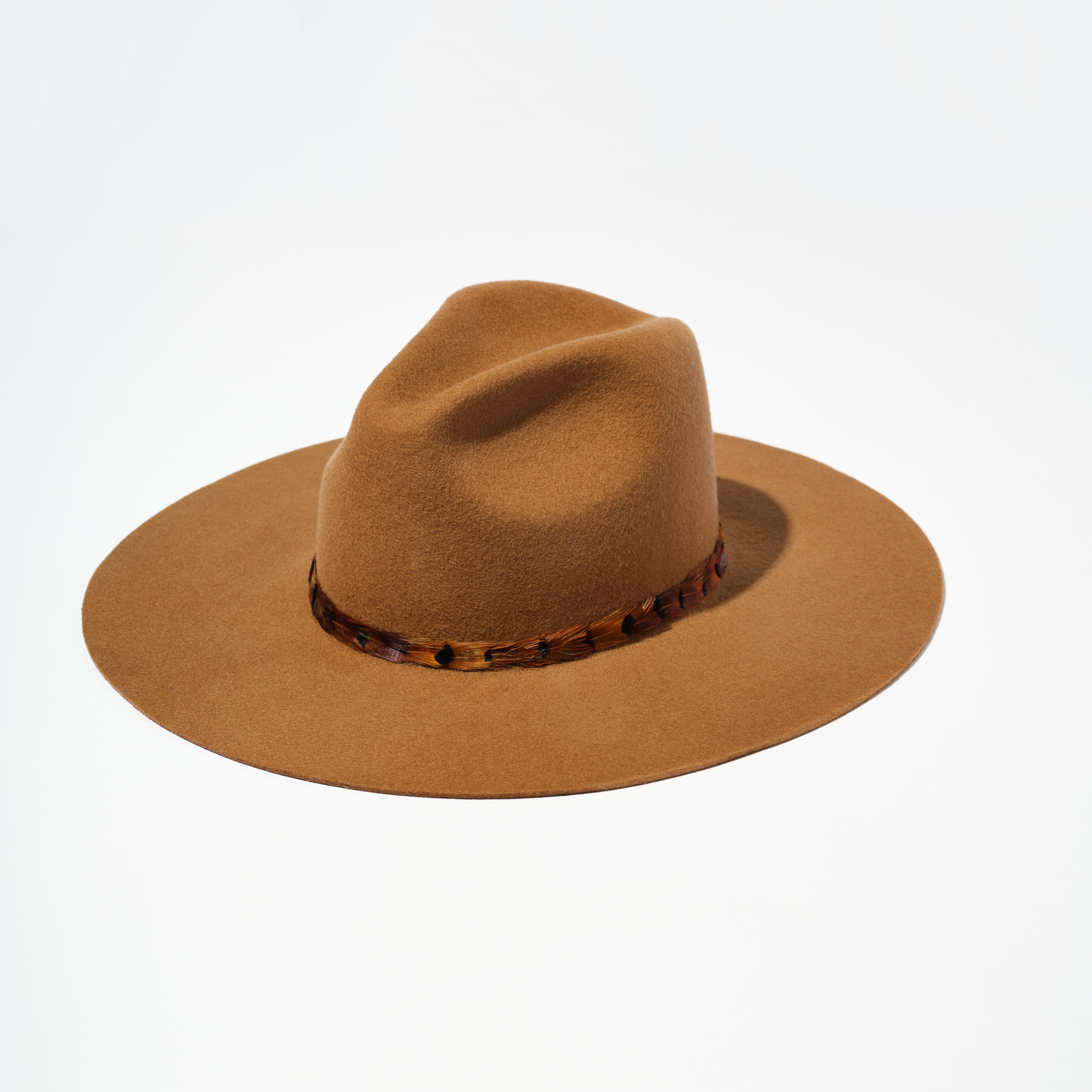 Classic Wool Hat - Brown Sugar w/ Feather Ribbon Trim