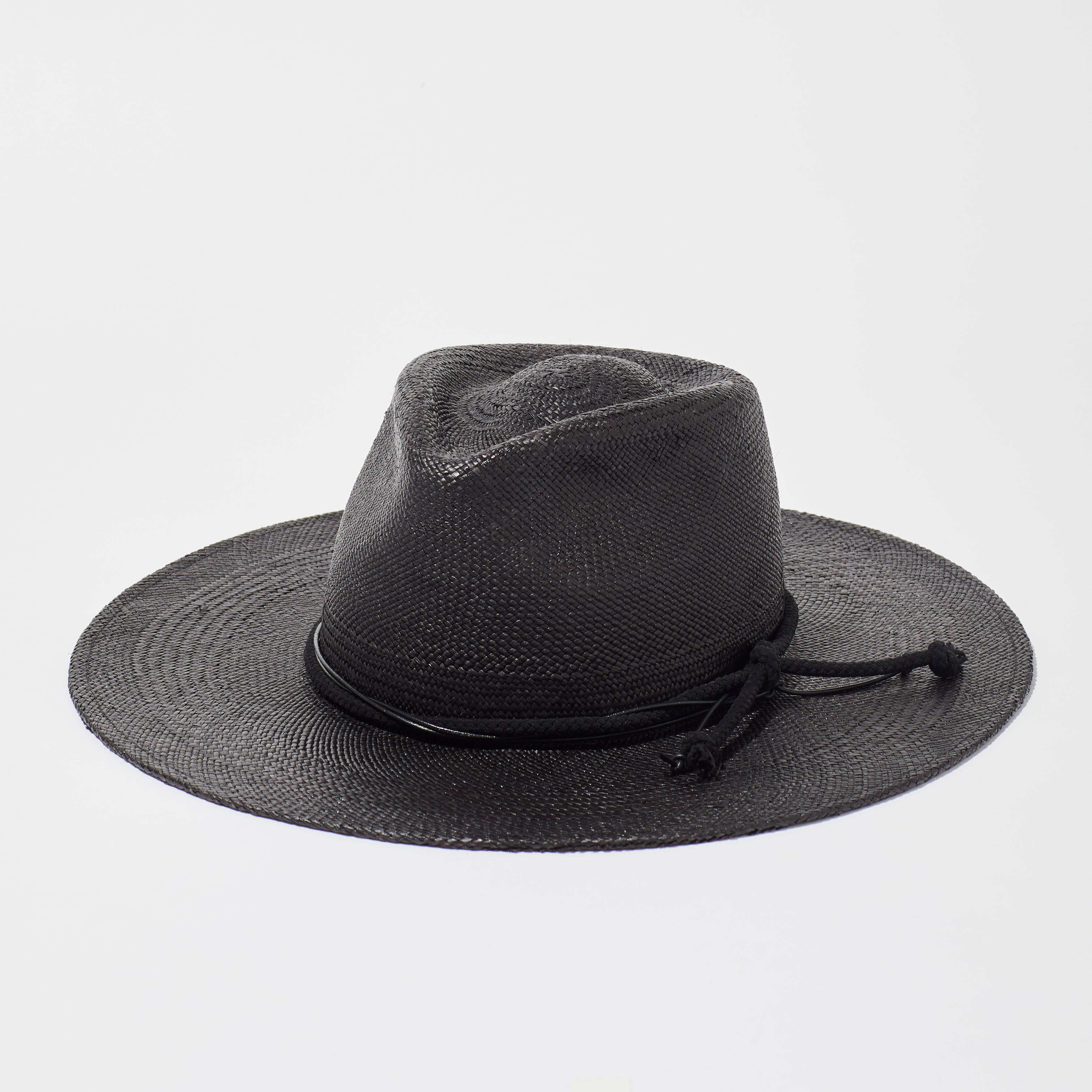Straw Teardrop Hat - Black w/ Patterned & Suede Trim