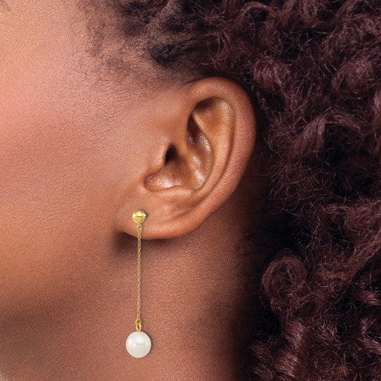 10K Chain Drop Pearl Earrings