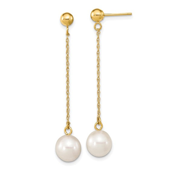 10K Chain Drop Pearl Earrings
