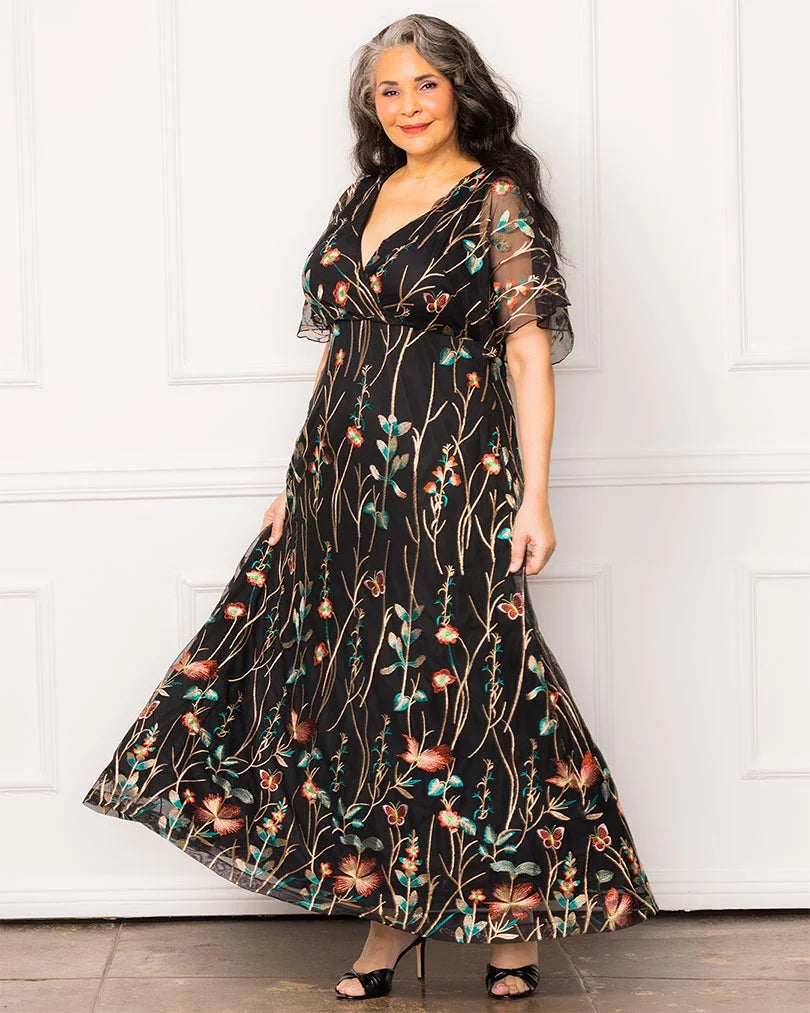 Plus Size Embroidered Elegance Evening Gown