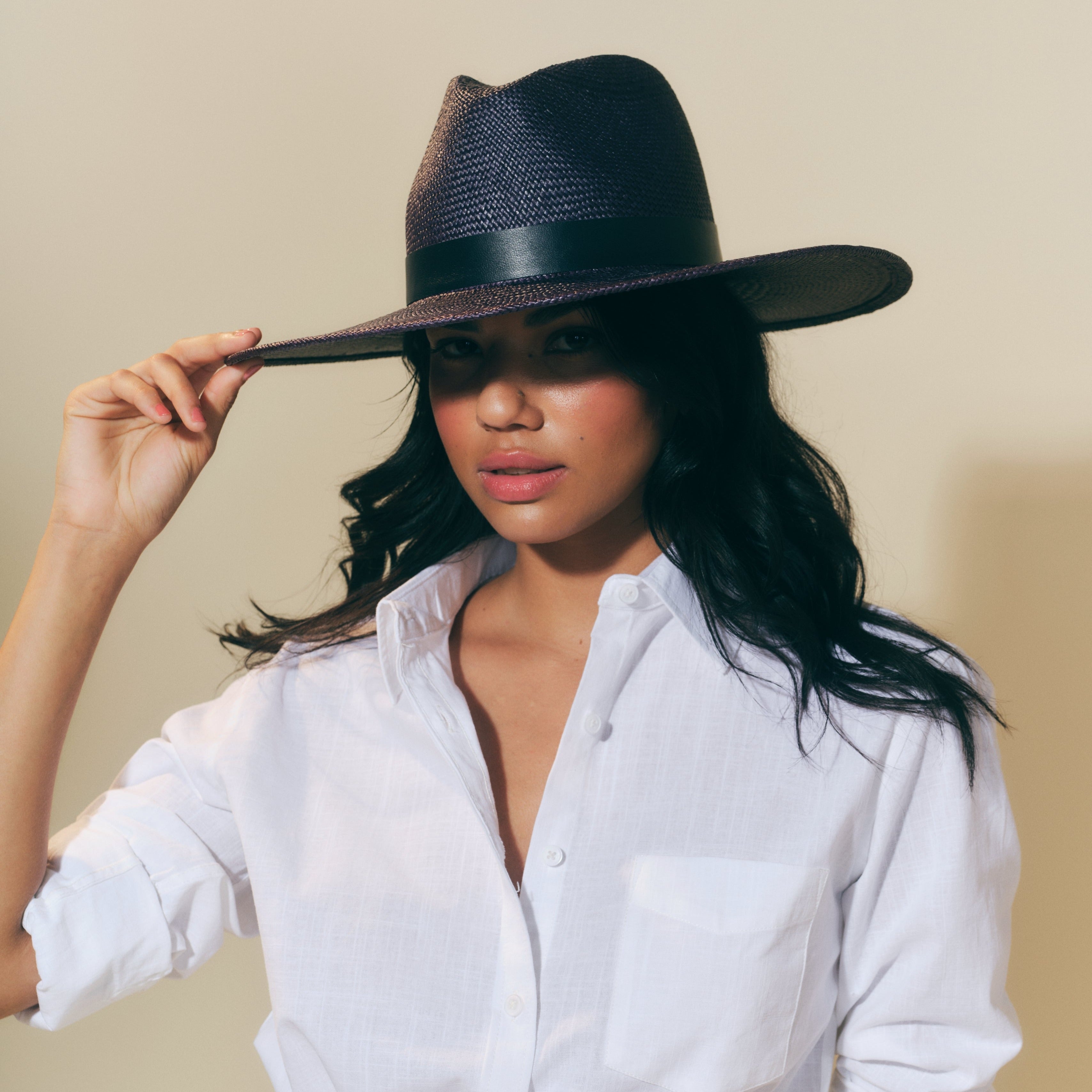 Straw Classic Hat - Neon Navy w/ Nappa Leather Trim