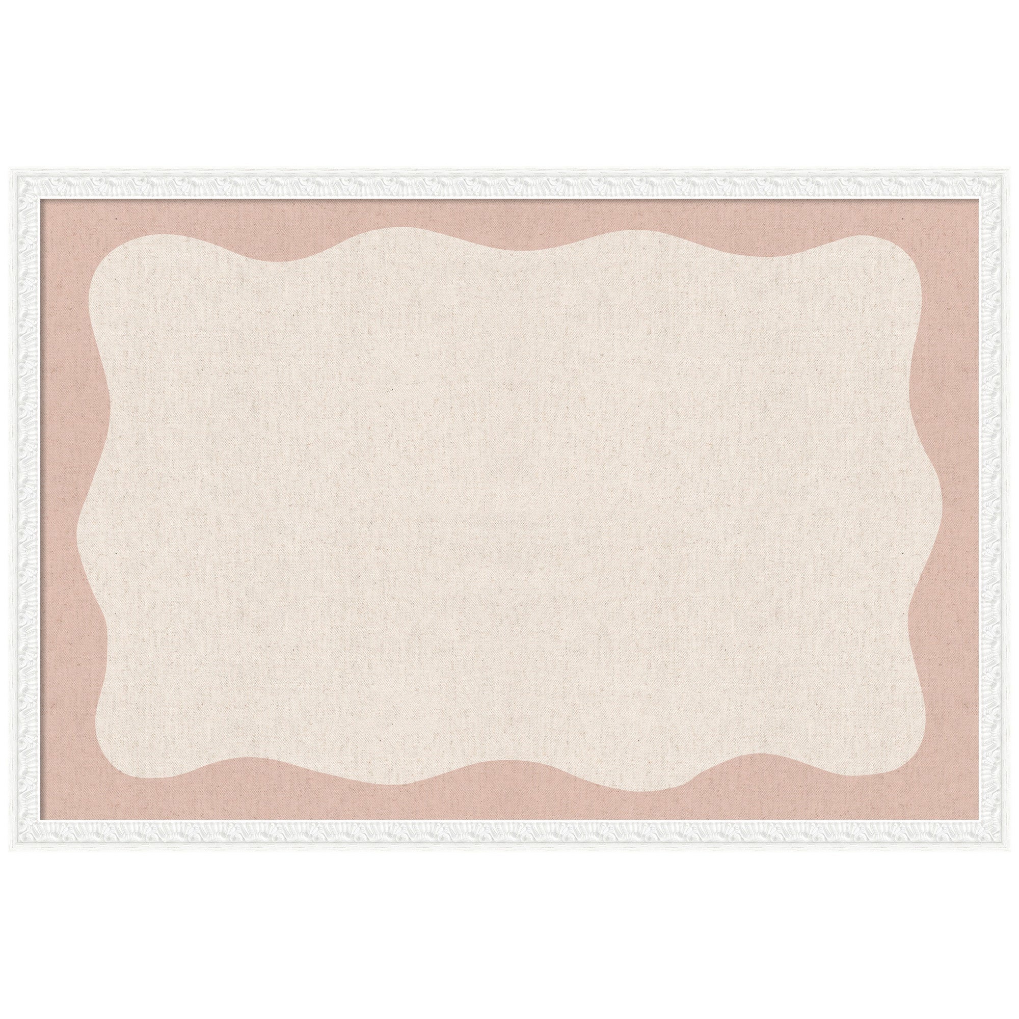 Framed Fabric Pinboard Wavy Linen Light and Pink Wall Organization