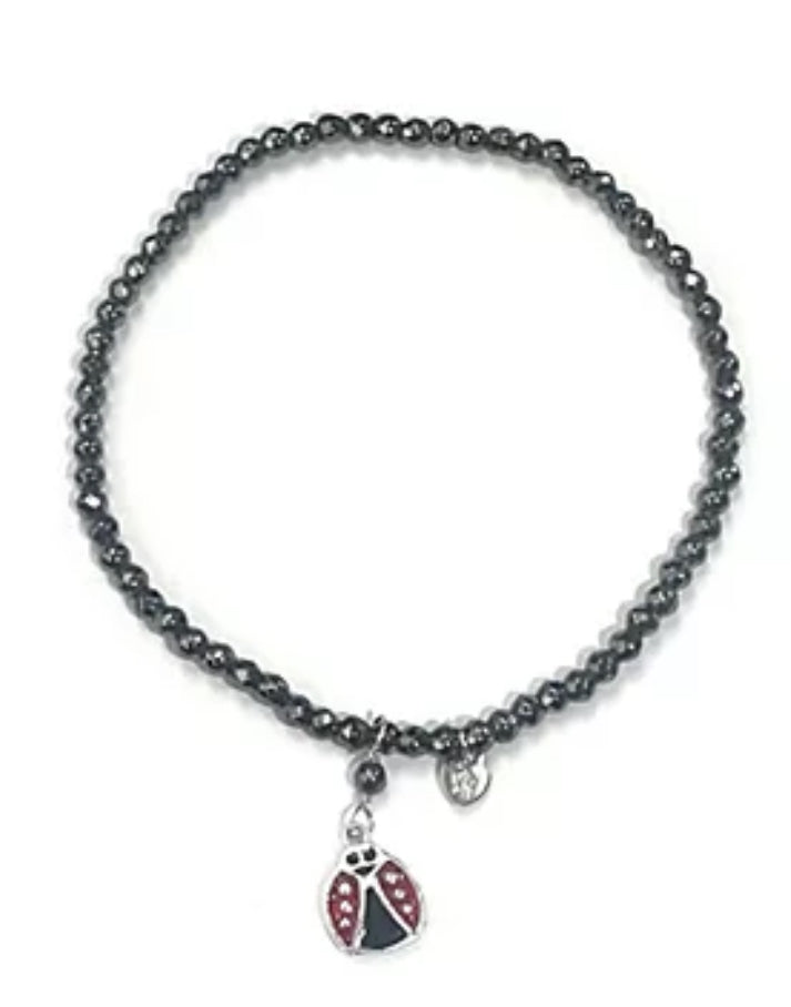 The Lucky One Sterling Ladybug Hematite Bracelet