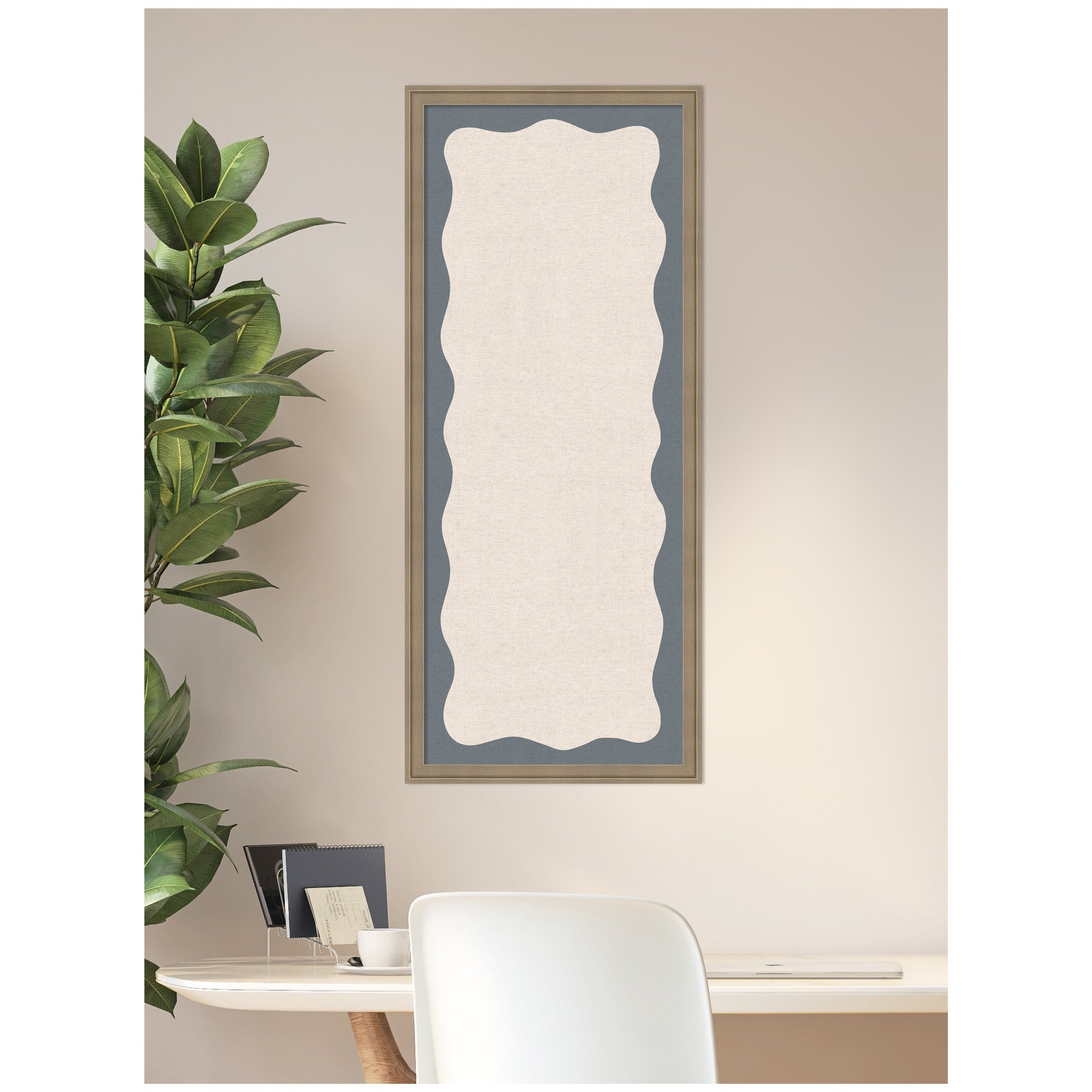 Framed Fabric Pinboard Wavy Linen and Smokey Blue Wall Organization