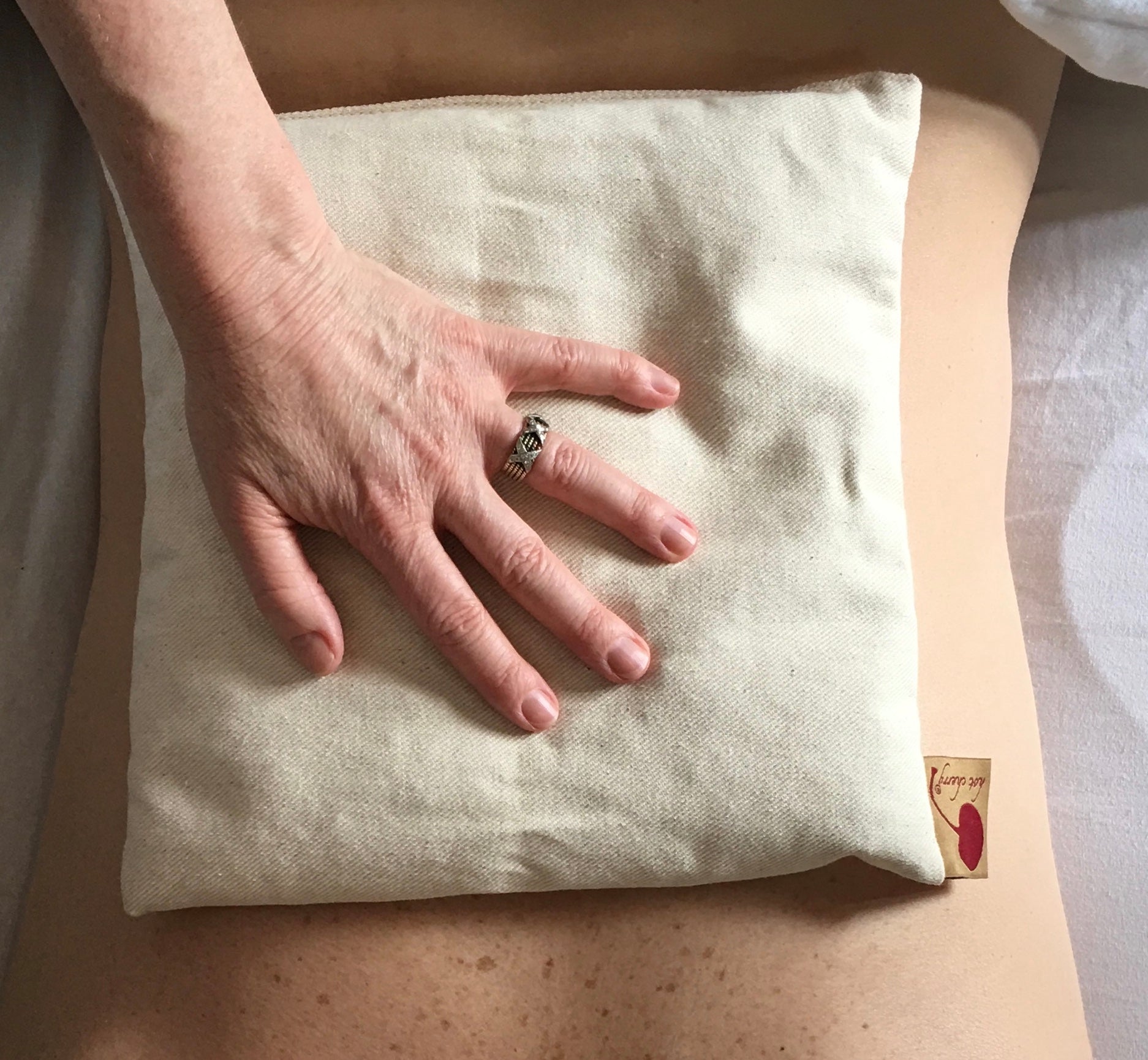 Hot Cherry Square Heat Pillow - Natural Denim