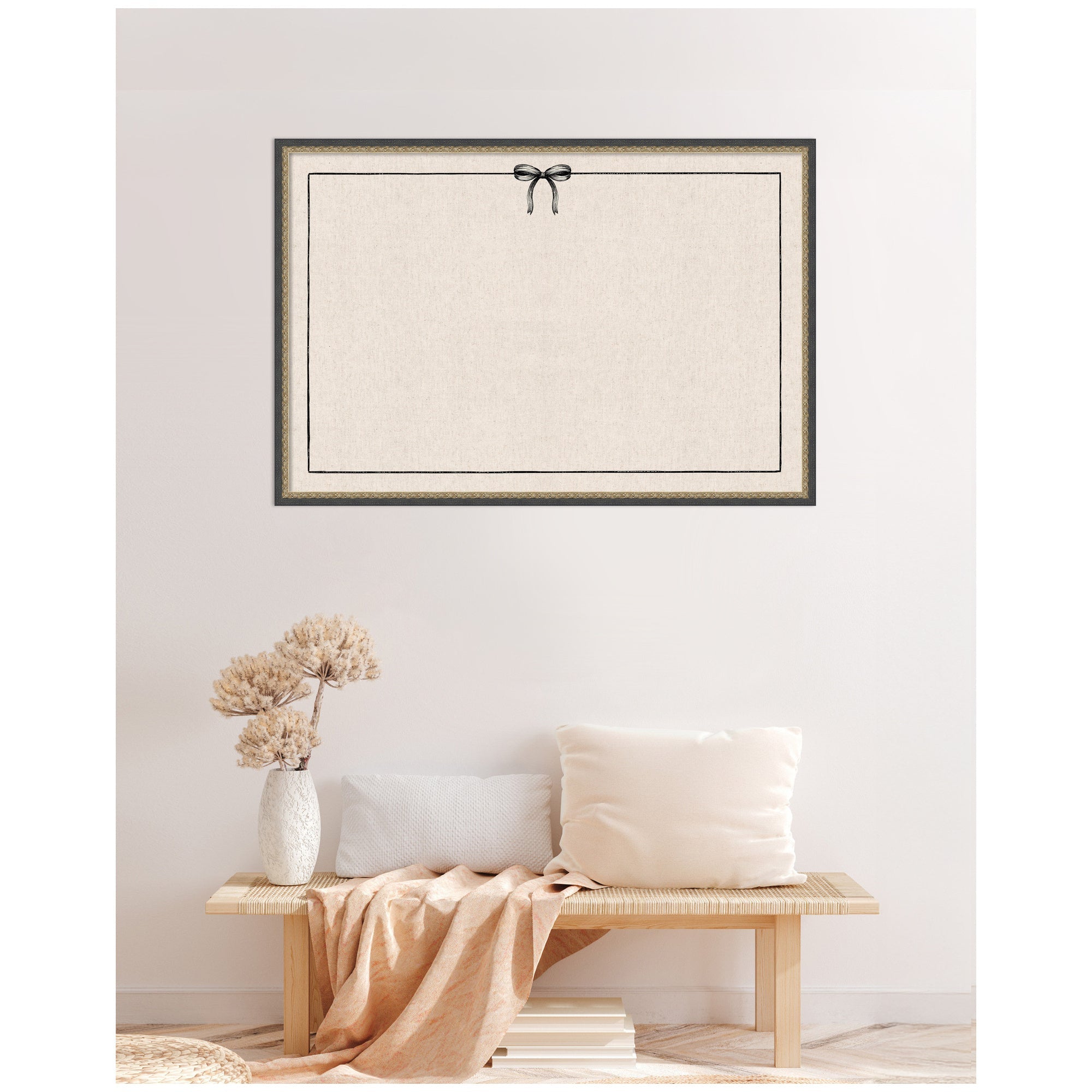Framed Fabric Pinboard Linen Coquette Black Bow Frame Wall Organization