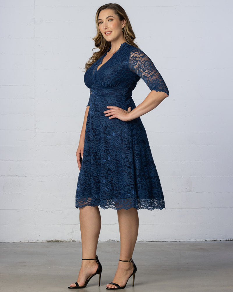 mademoiselle lace cocktail dress classic black Size:51/5XL BRIGHT BLUE Cap Sleeve Long A-Line