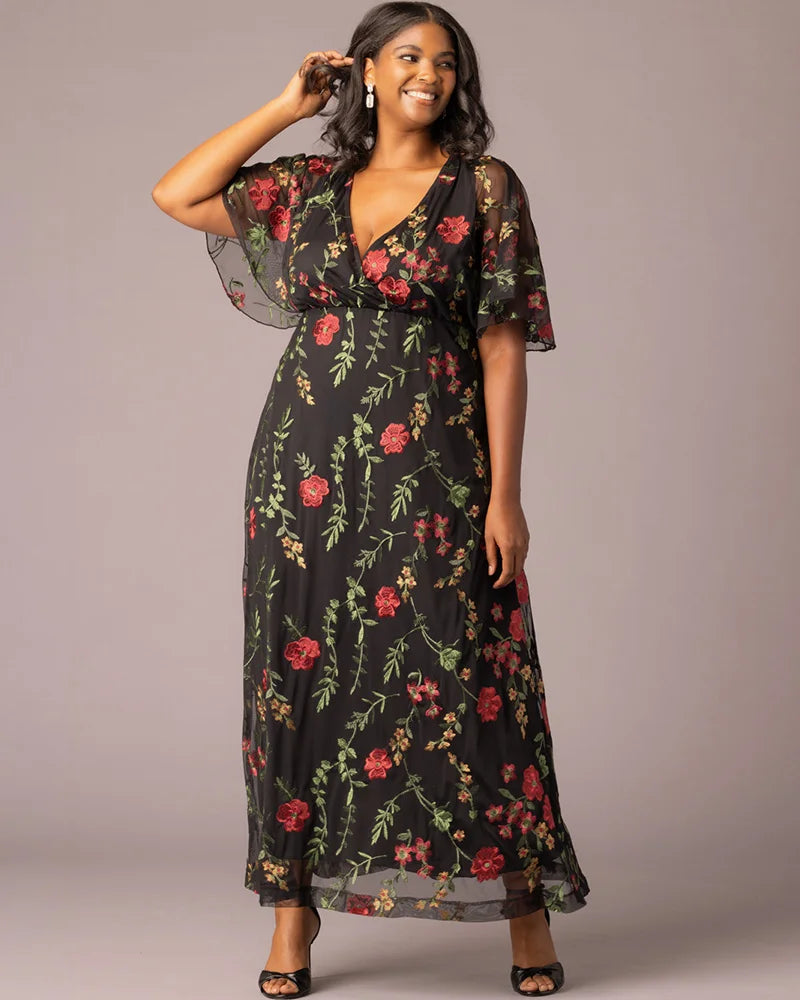 Plus Size Embroidered Elegance Evening Gown