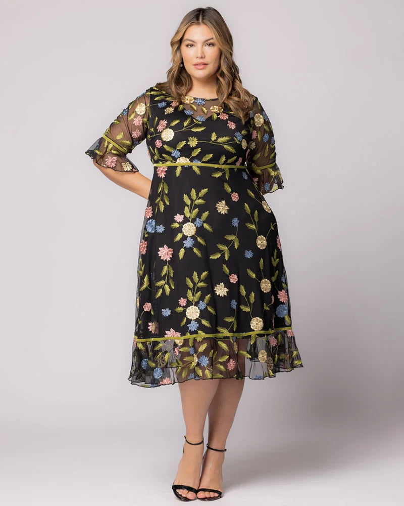 Plus Size Wildflower Embroidered Dress