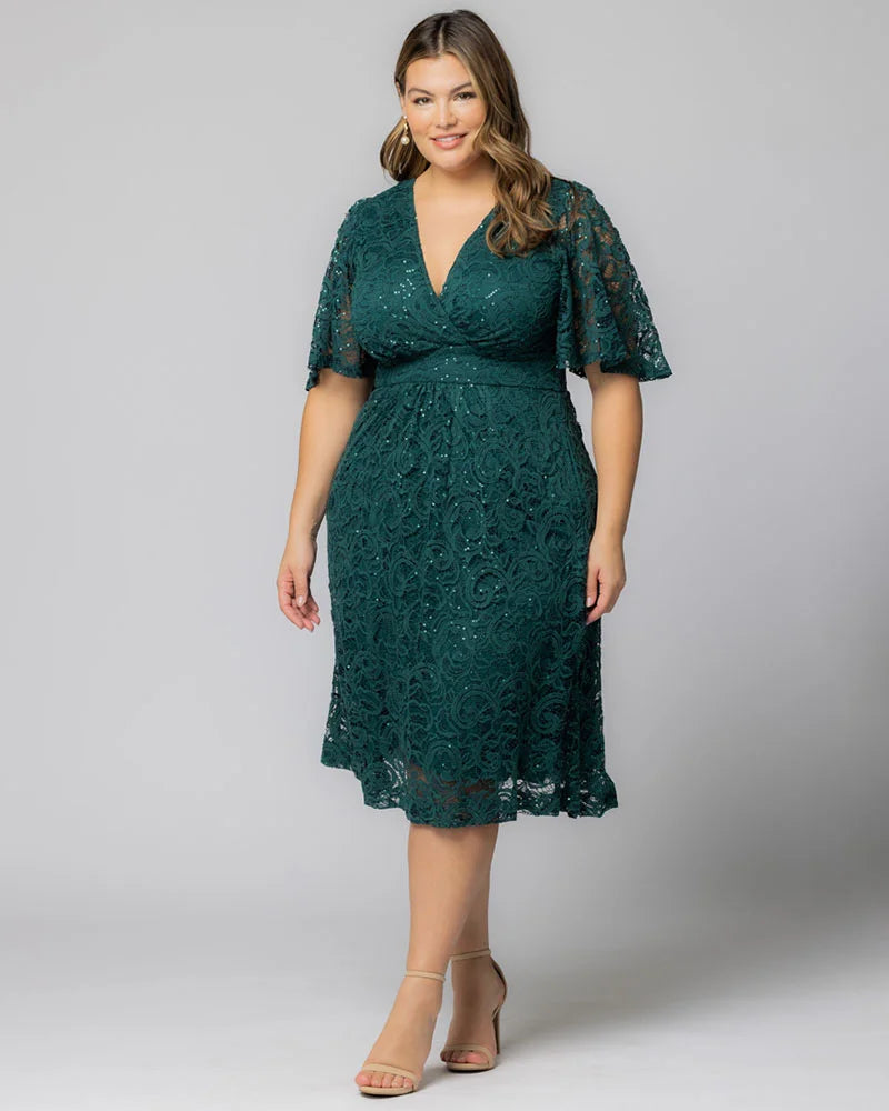 Plus Size Starry Sequined Lace Cocktail Dress