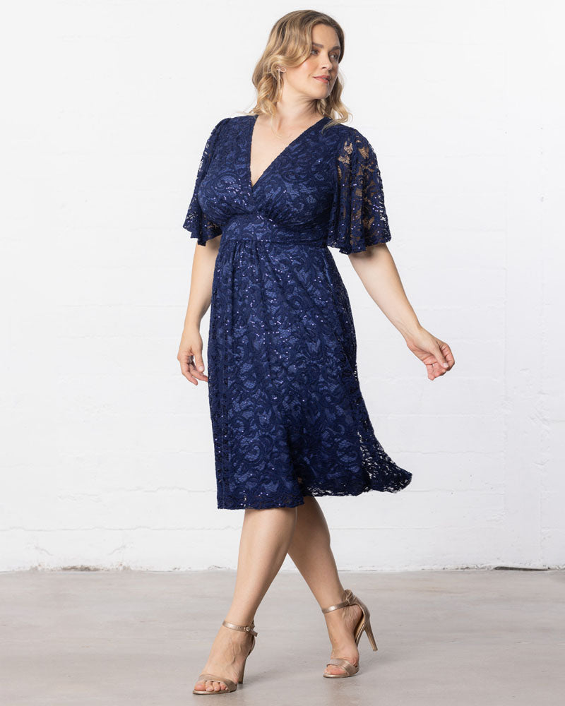 Plus Size Starry Sequined Lace Cocktail Dress