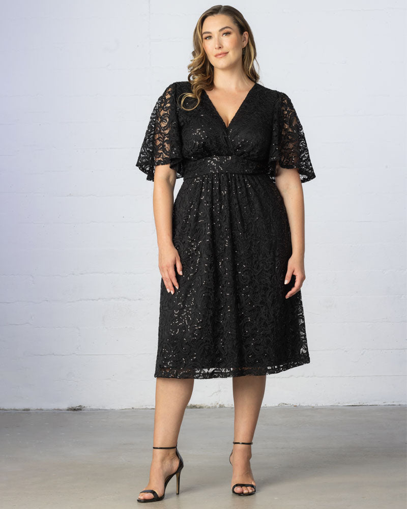 Plus Size Starry Sequined Lace Cocktail Dress