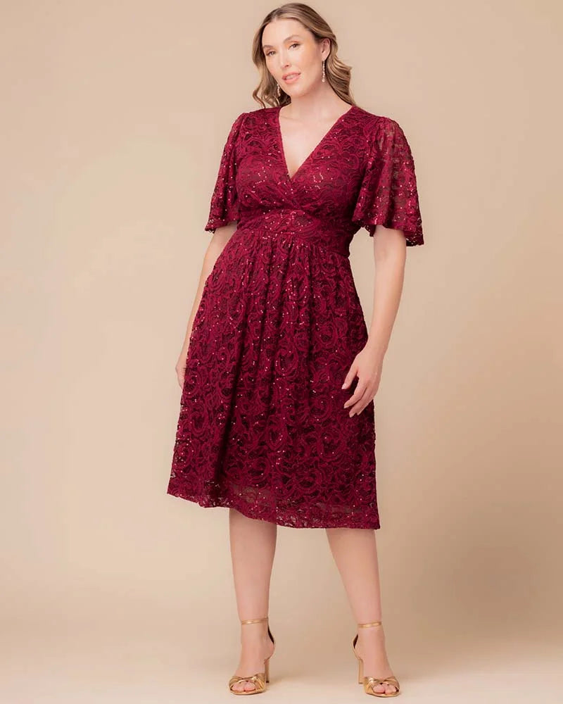 Plus Size Starry Sequined Lace Cocktail Dress