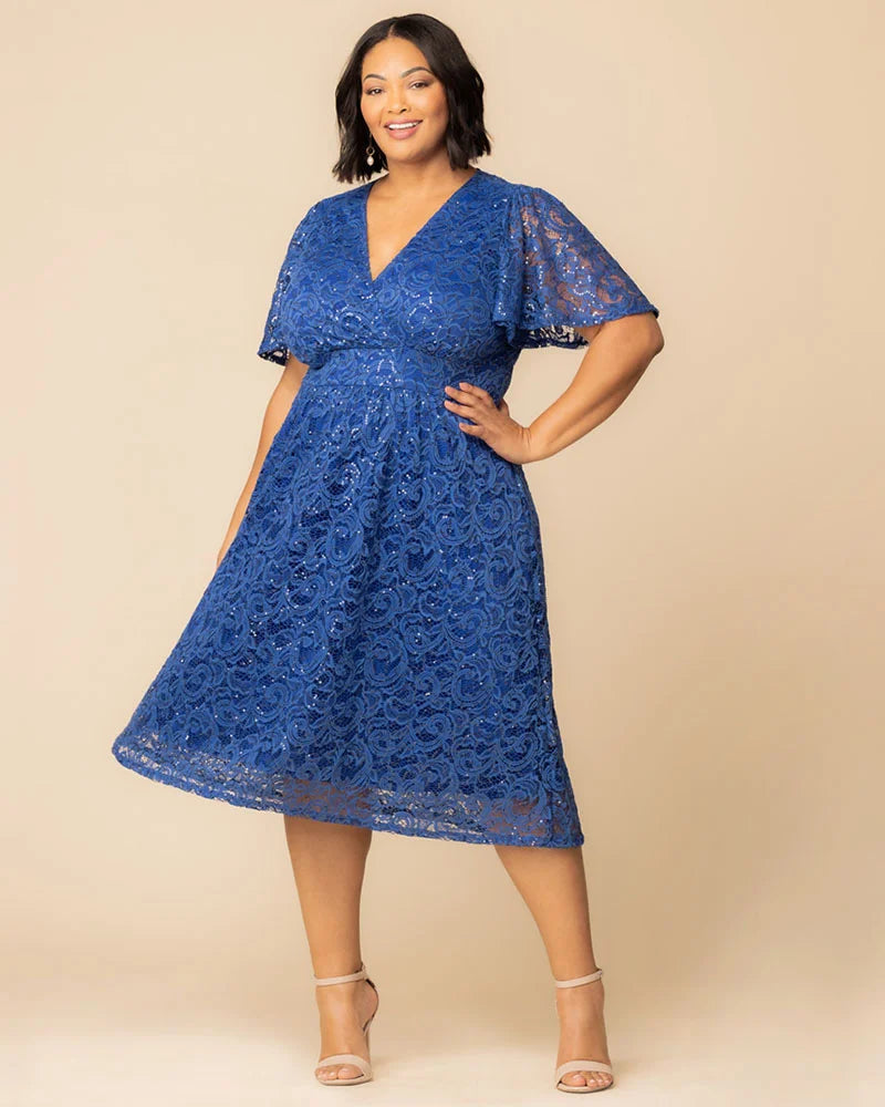 Plus Size Starry Sequined Lace Cocktail Dress
