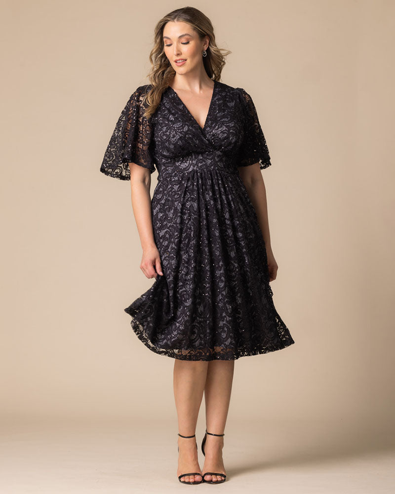 Plus Size Starry Sequined Lace Cocktail Dress