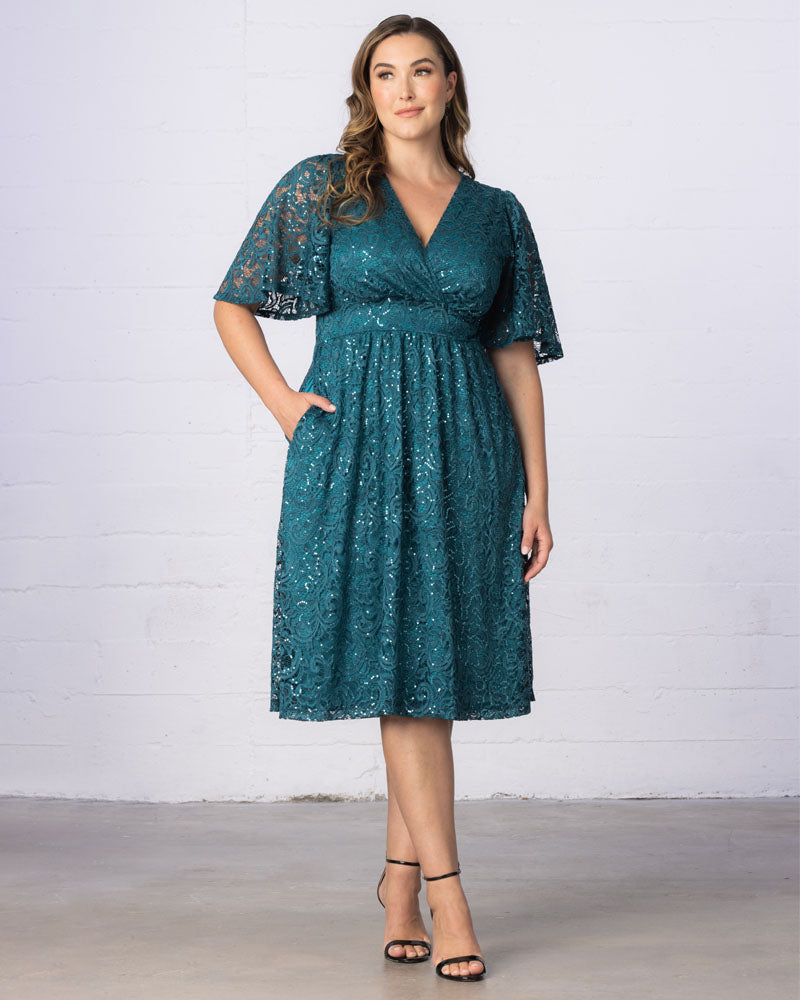 Plus Size Starry Sequined Lace Cocktail Dress