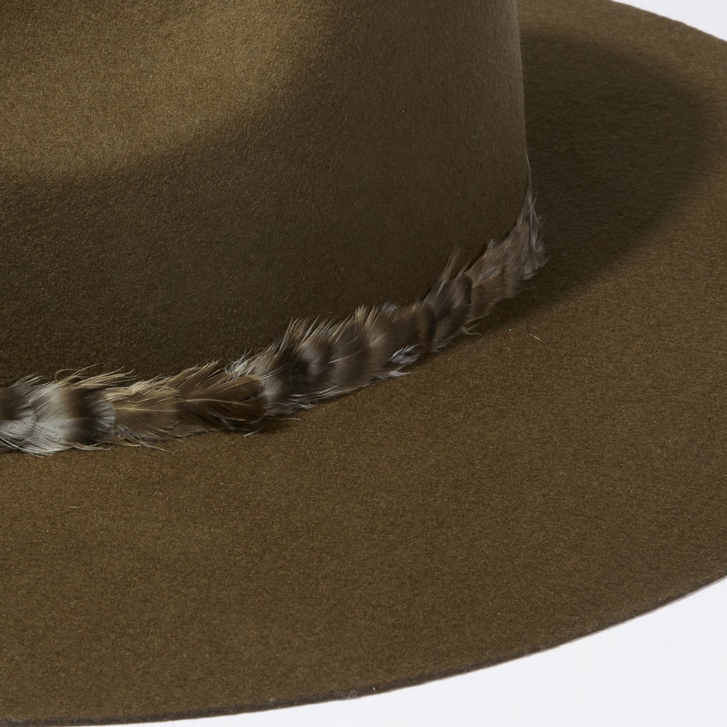 Classic Wool Hat - Dark Olive w/ Feather Ribbon Trim