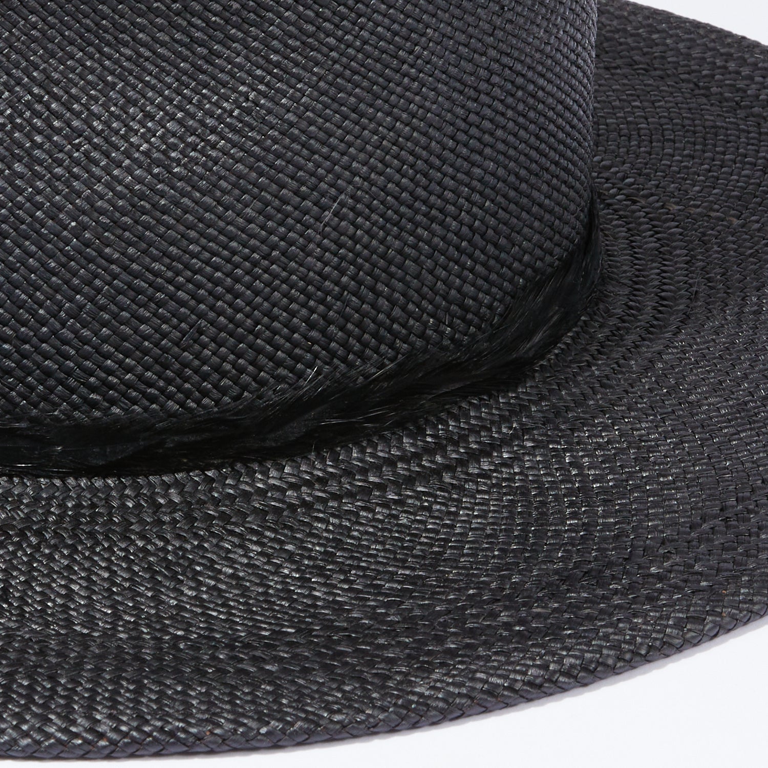 Straw Teardrop Hat - Black w/ Feather Ribbon Trim