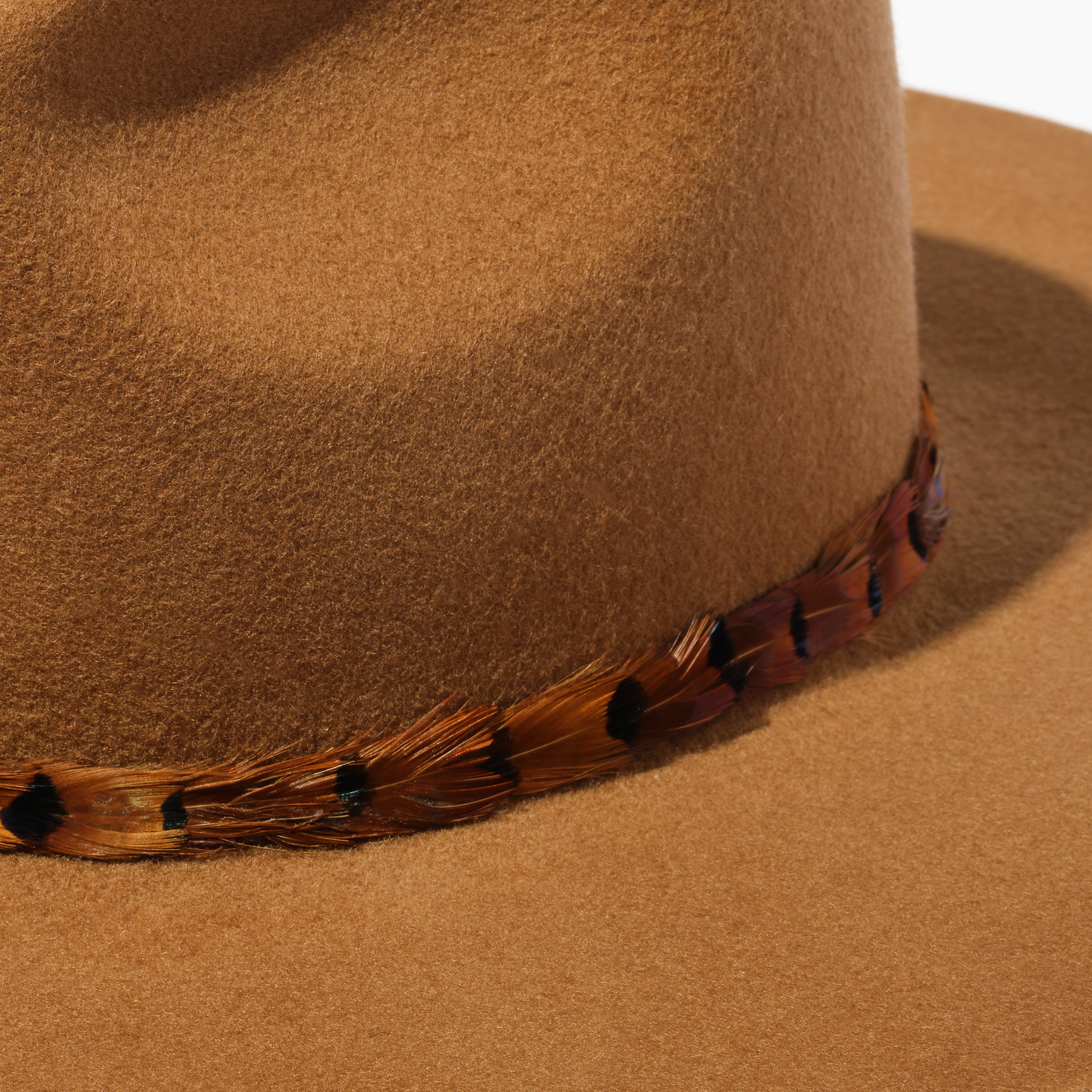 Classic Wool Hat - Brown Sugar w/ Feather Ribbon Trim