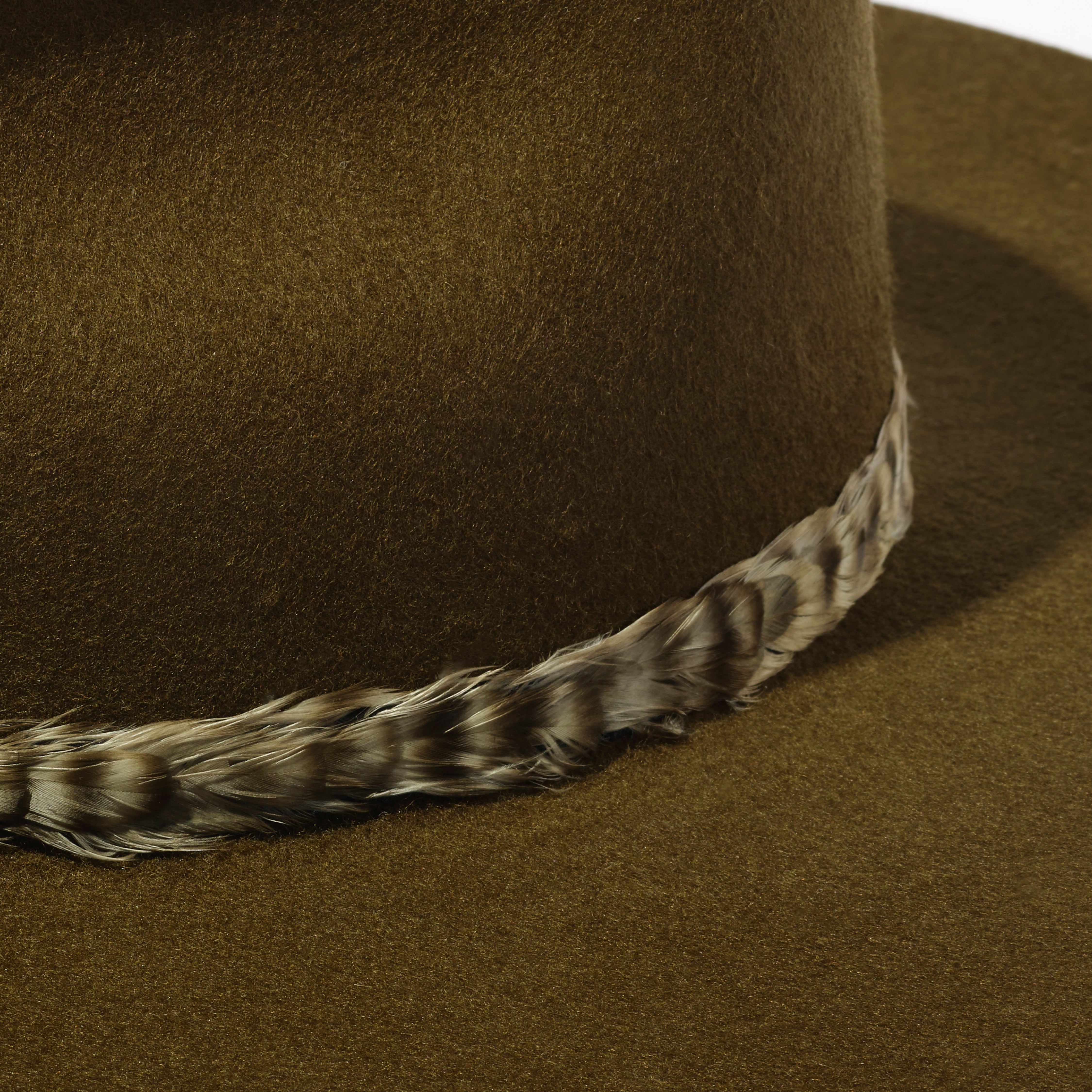 Teardrop Wool Hat - Dark Olive w/ Feather Ribbon Trim