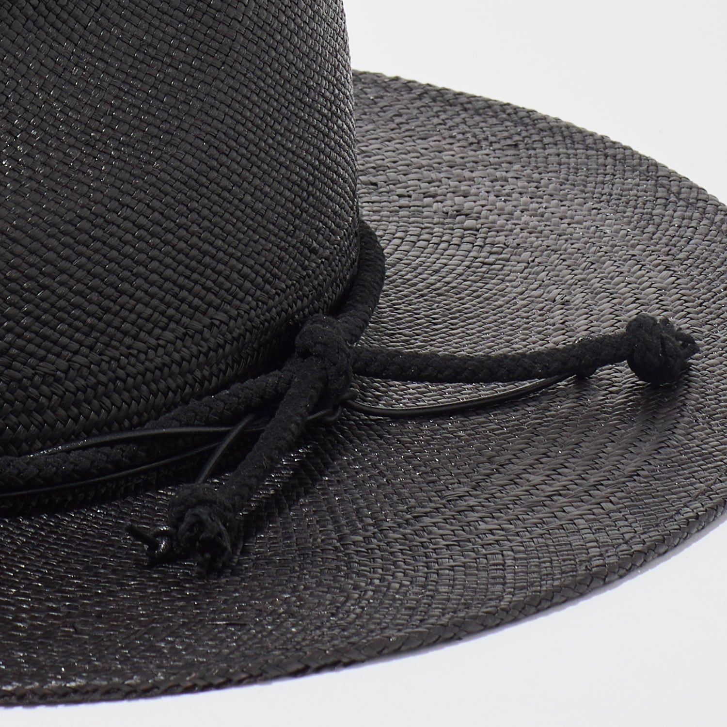 Straw Teardrop Hat - Black w/ Patterned & Suede Trim
