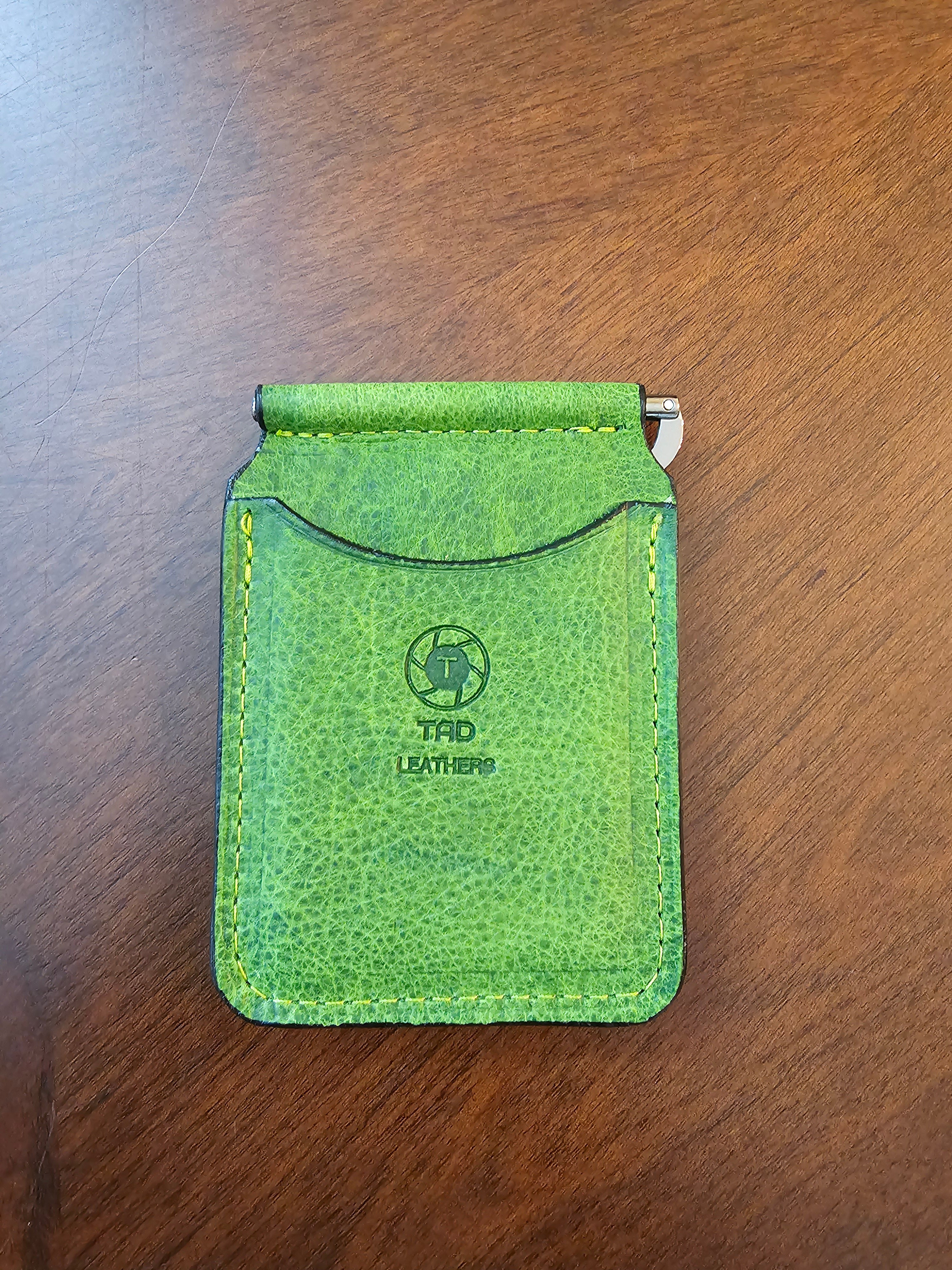 Leather Money Clip Wallet - Electric Green