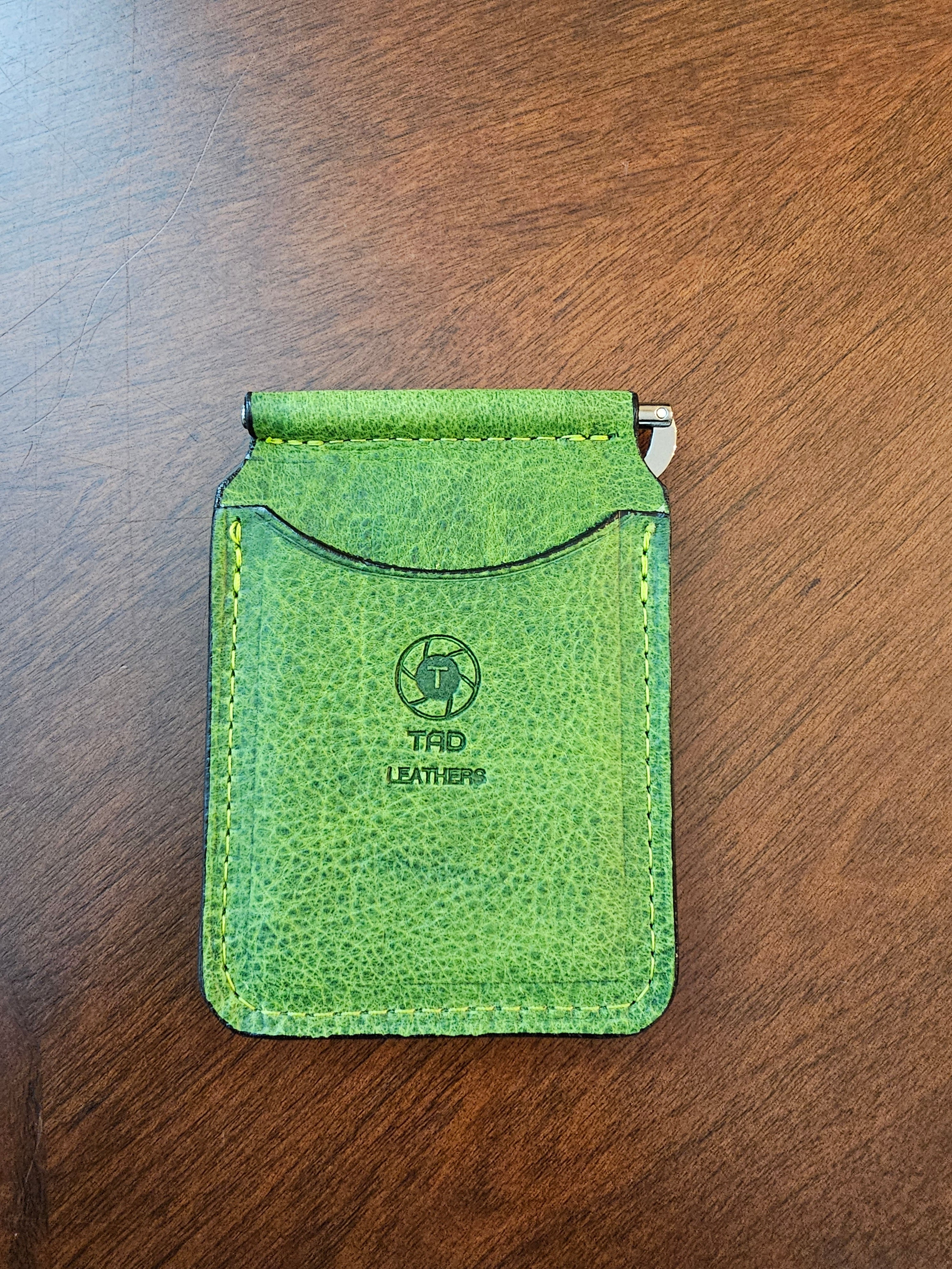 Leather Money Clip Wallet - Electric Green