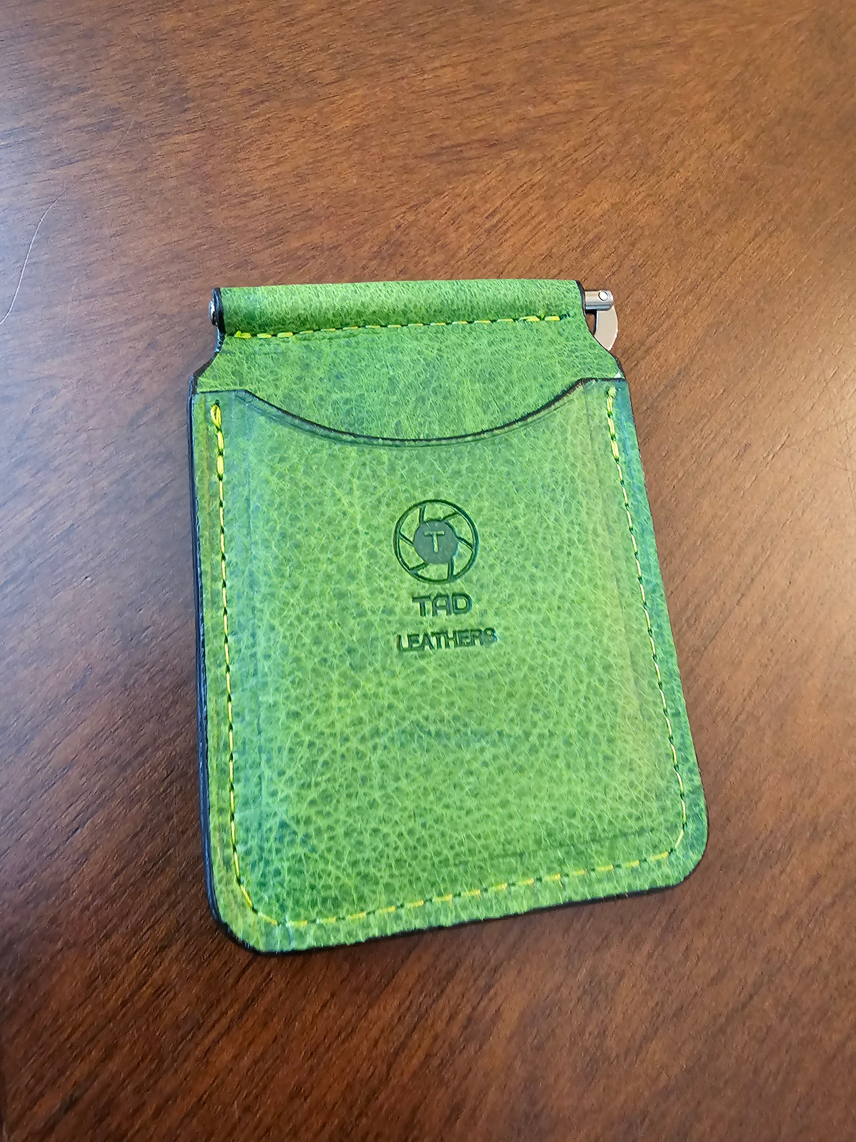 Leather Money Clip Wallet - Electric Green