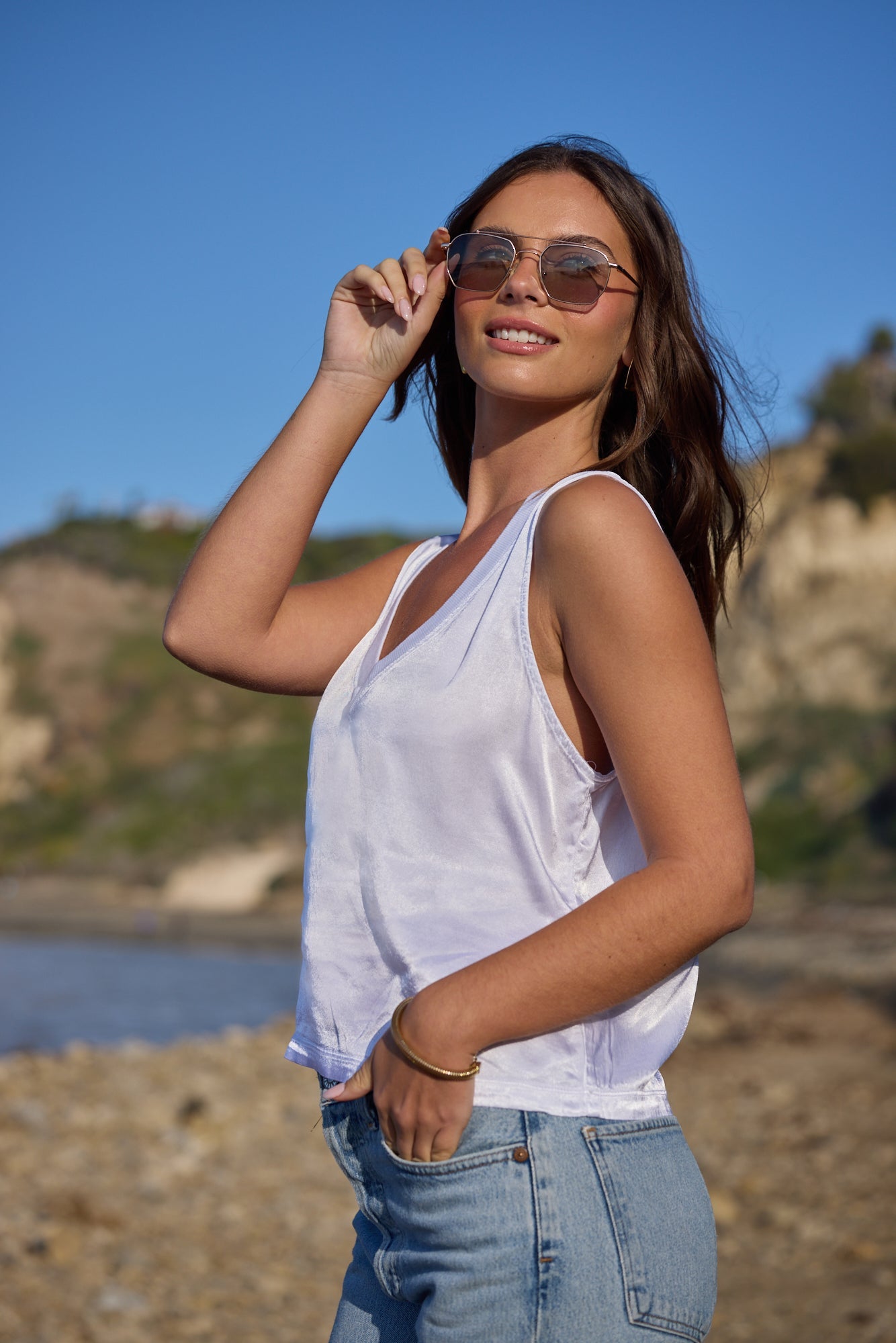 Lila Silky Smooth Relaxed Fit V Neck Tank