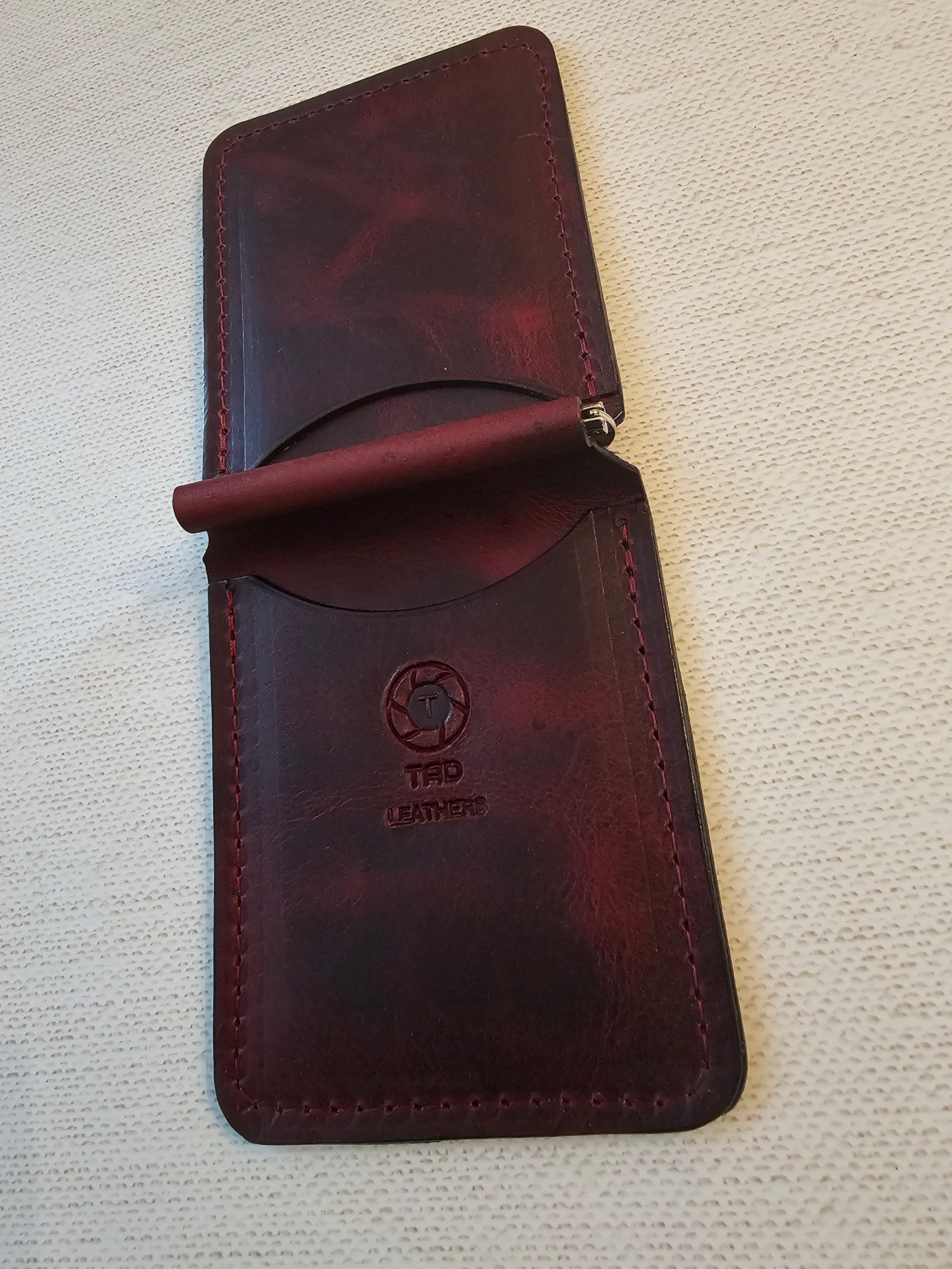 Leather Money Clip Wallet - Volcano Red