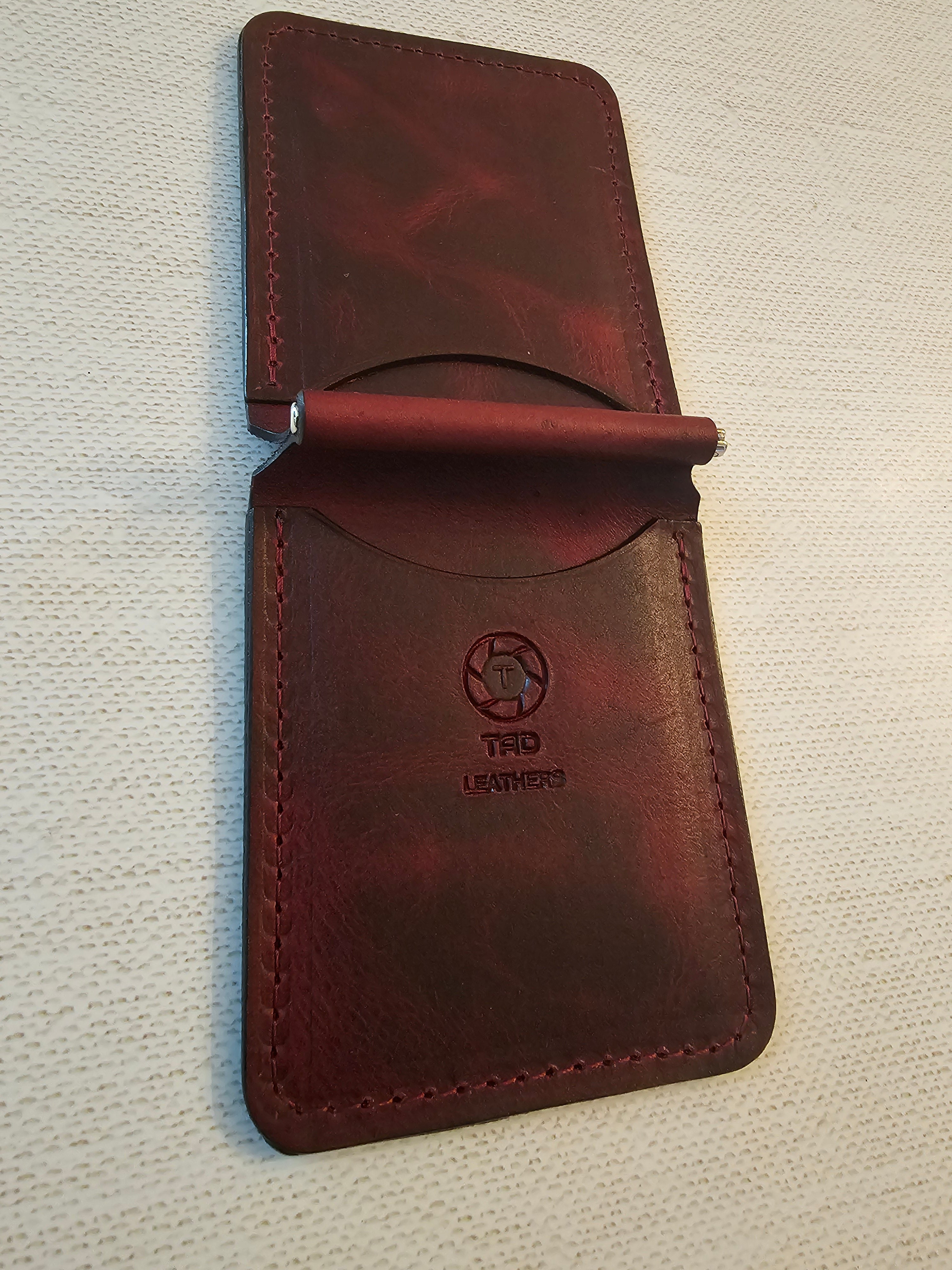 Leather Money Clip Wallet - Volcano Red
