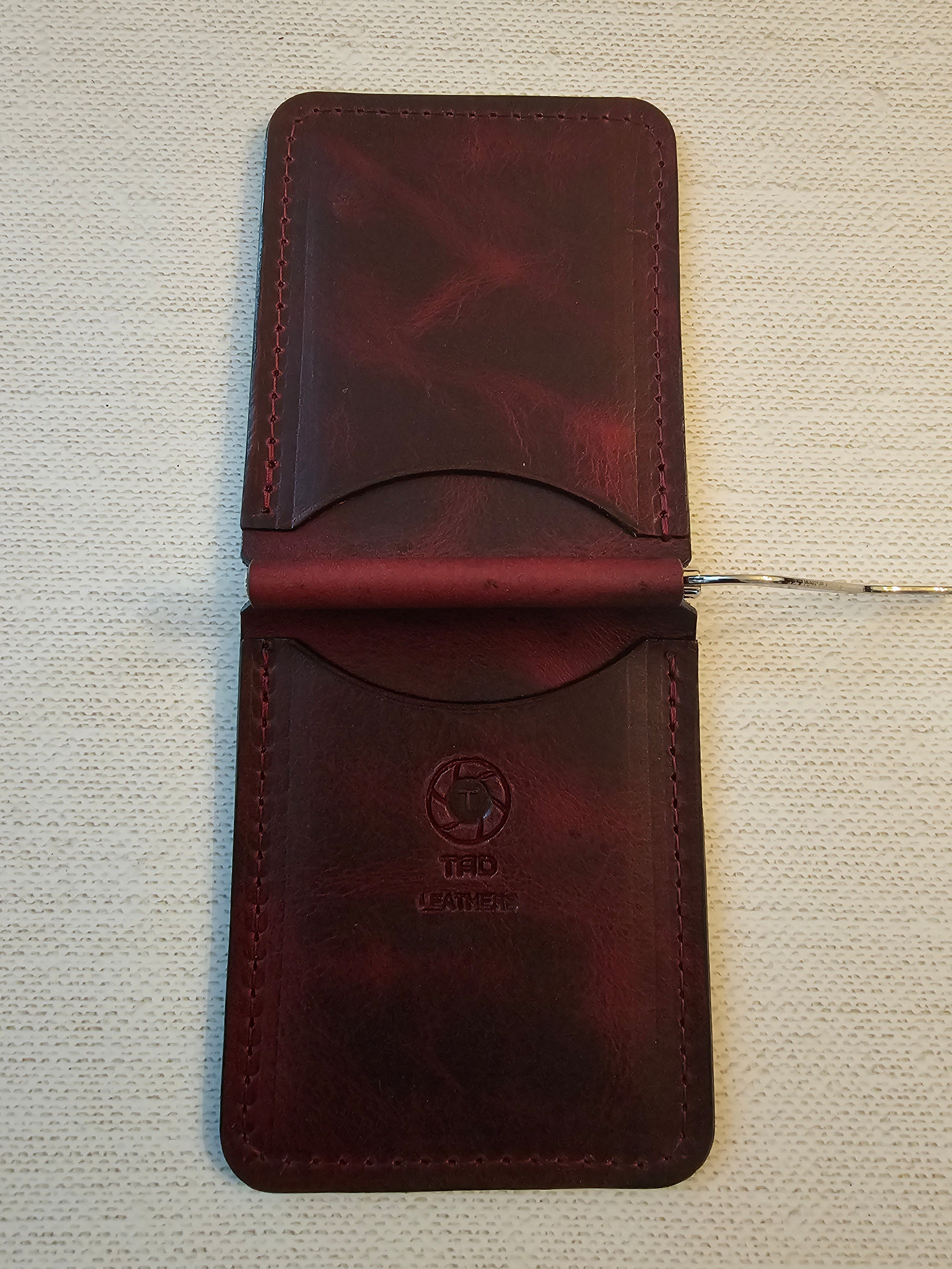 Leather Money Clip Wallet - Volcano Red