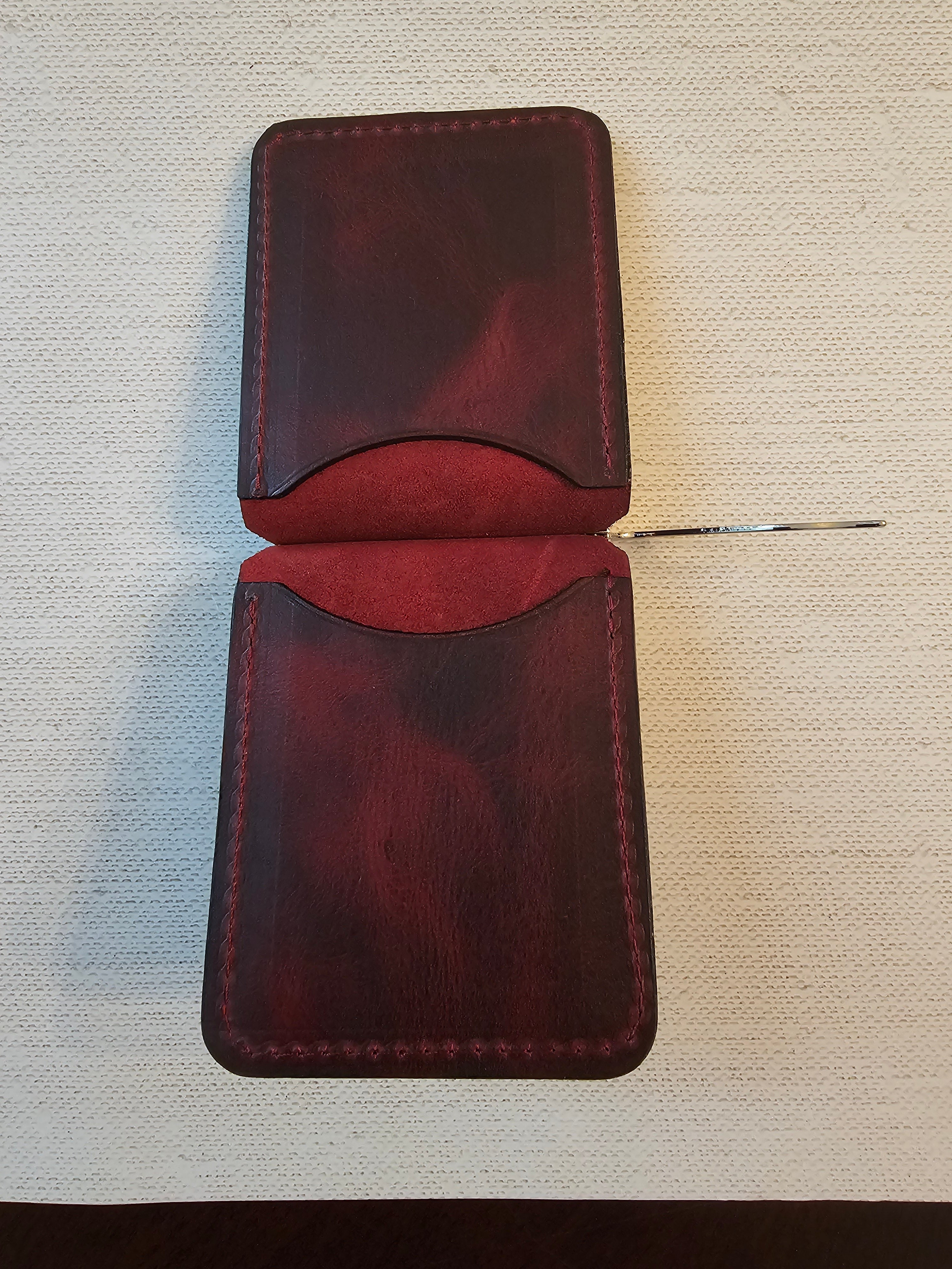 Leather Money Clip Wallet - Volcano Red