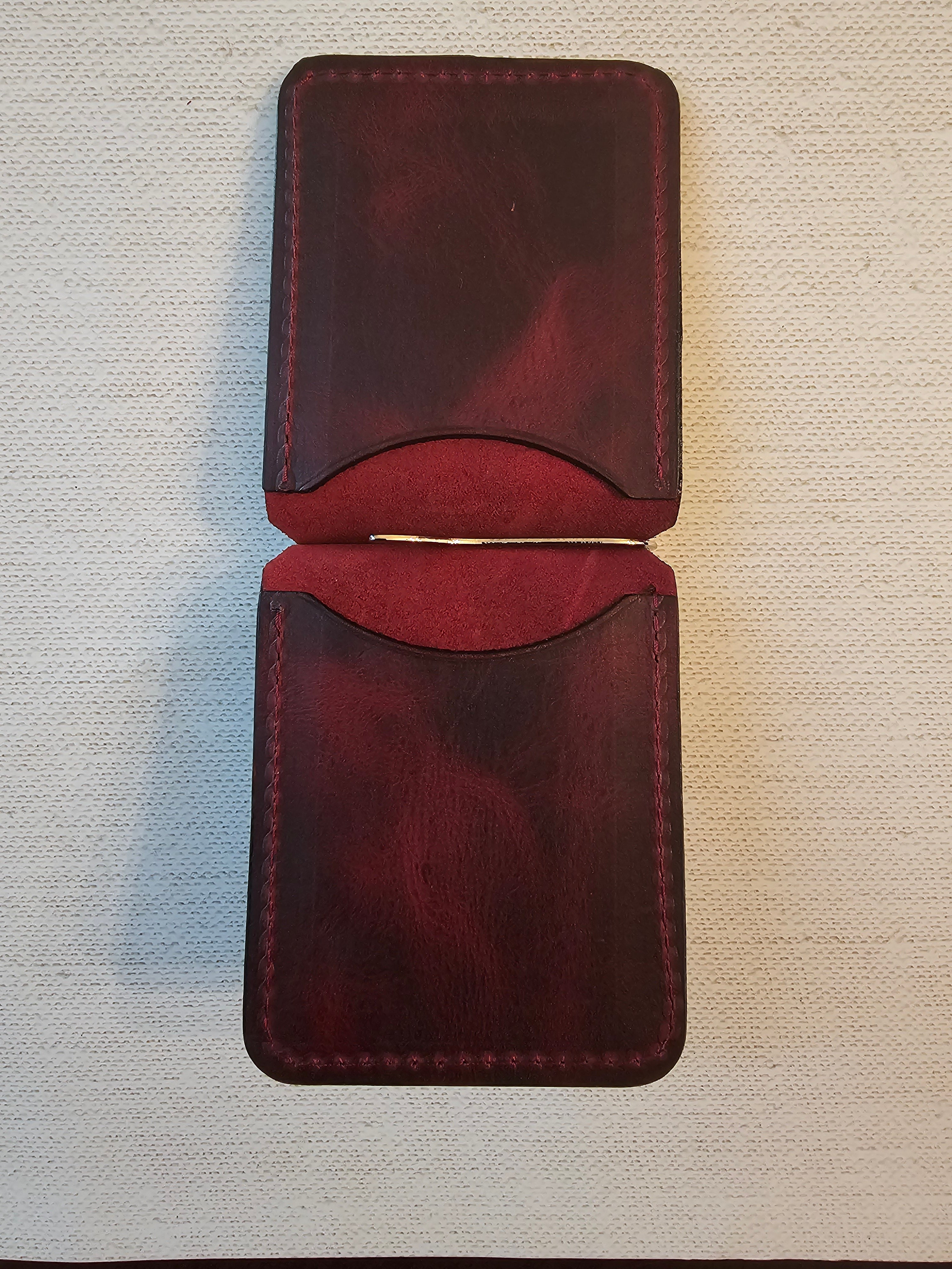 Leather Money Clip Wallet - Volcano Red