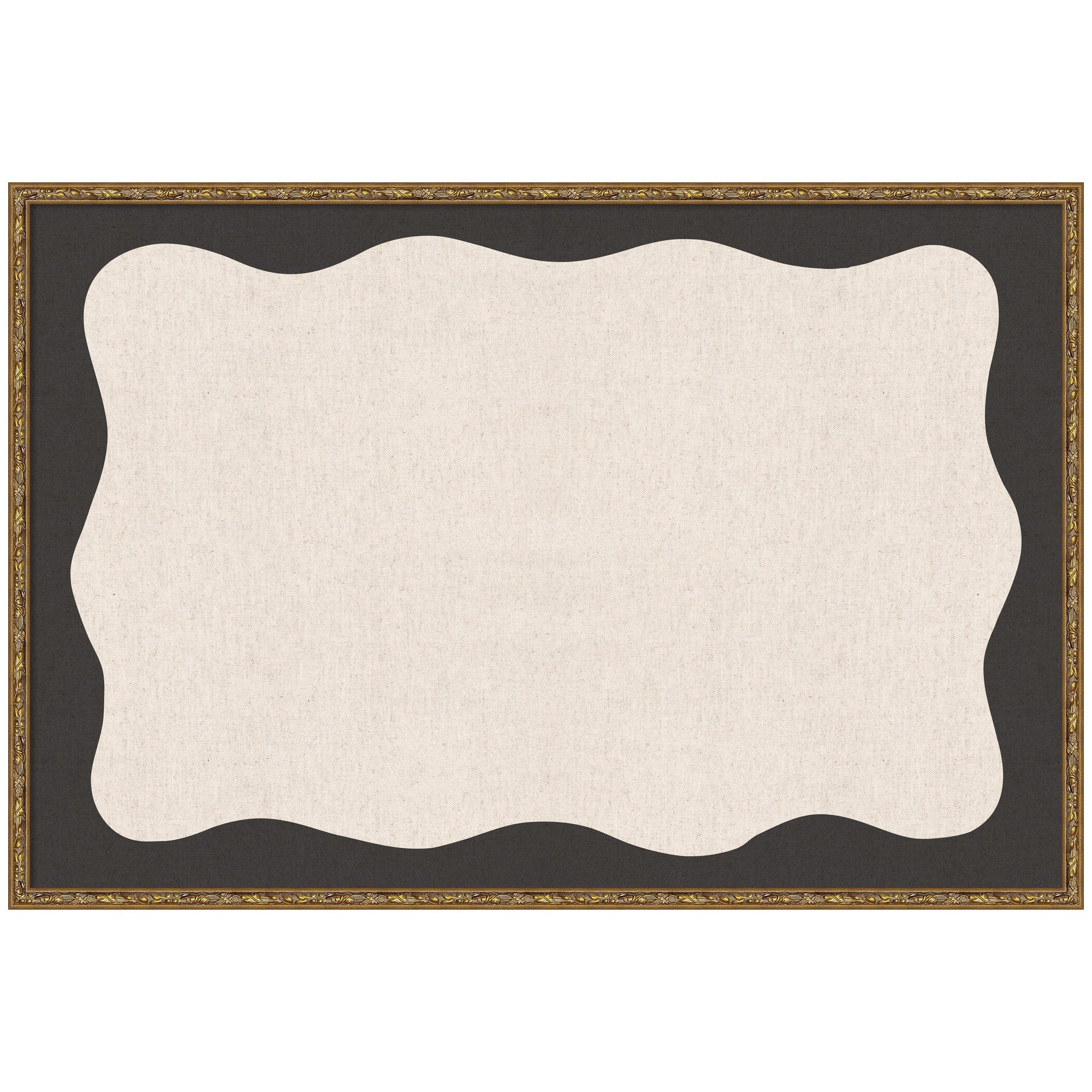 Framed Fabric Pinboard Wavy Linen Light and Black Wall Organization