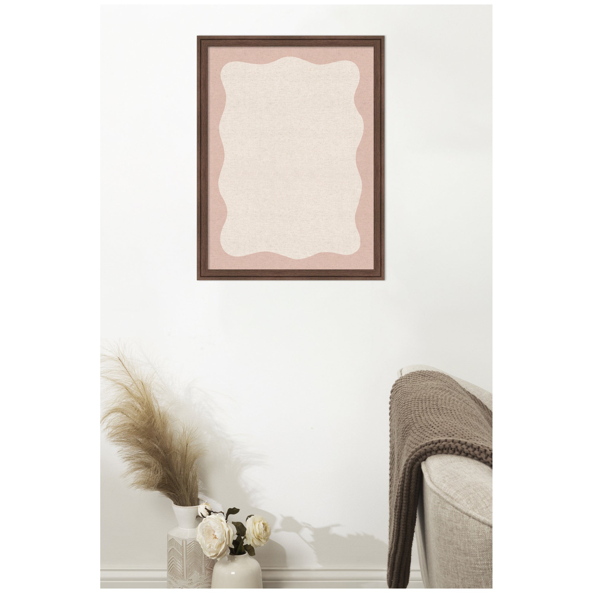 Framed Fabric Pinboard Wavy Linen Light and Pink Wall Organization